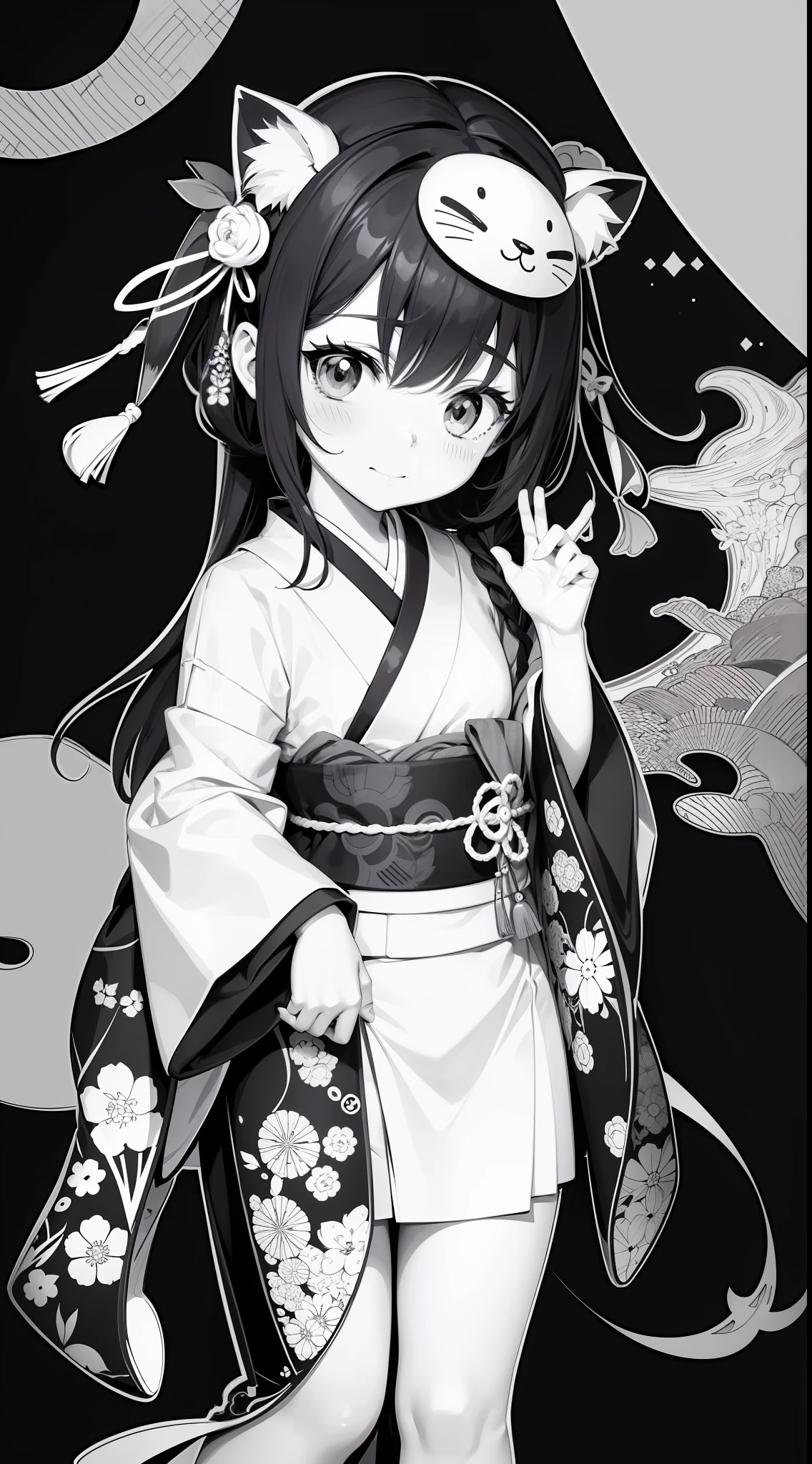 Japanese Anime Kawaii coloring pages in black and white for children. Easy to color for kids. Japanese line art