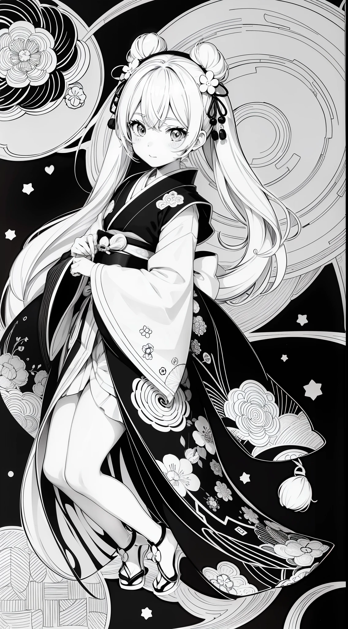 Japanese Anime Kawaii coloring pages in black and white for children. Easy to color for kids. Japanese line art