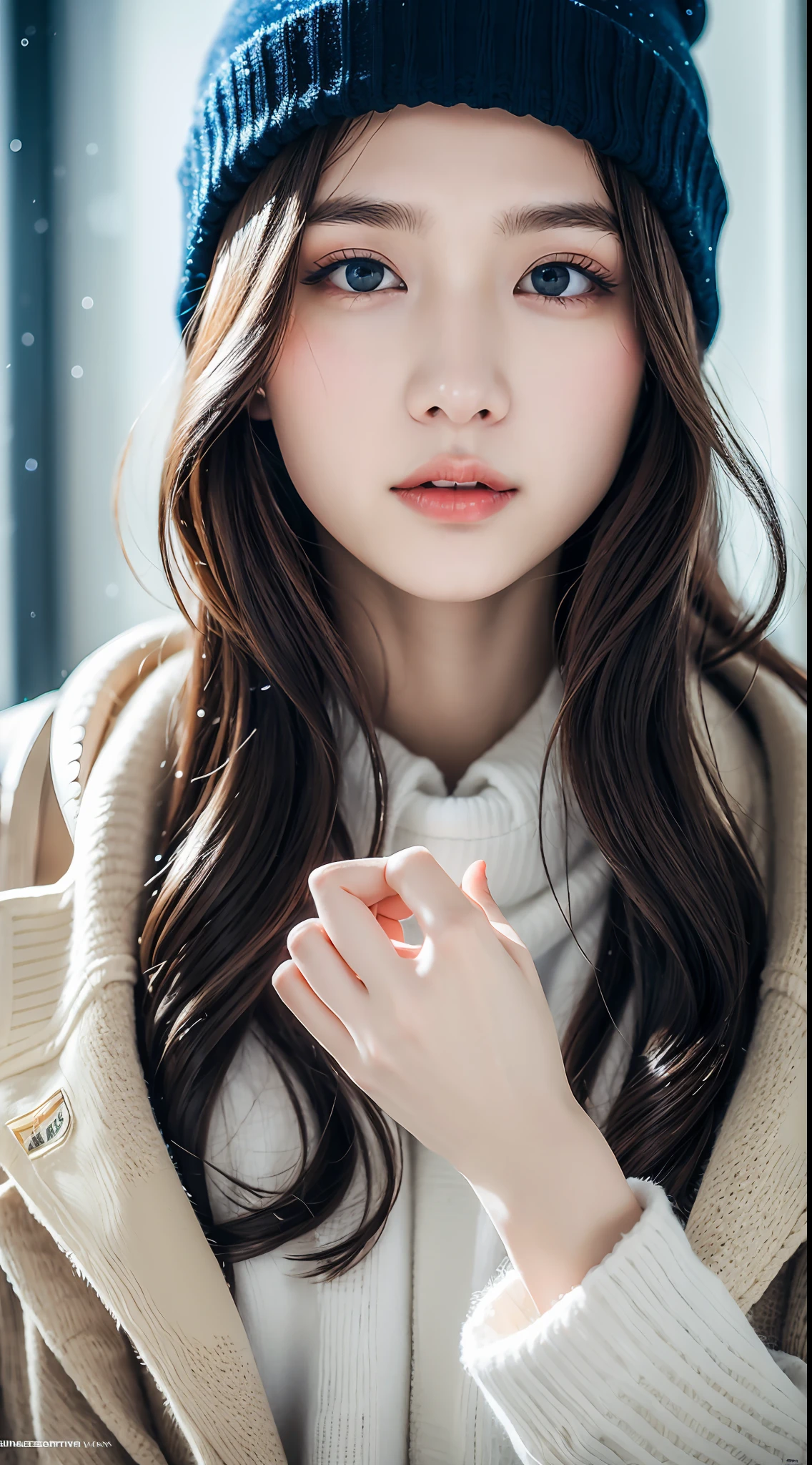 ulzzang-6500-v1.1, (raw photo:1.2), (photorealistic:1.4), beautiful detailed girl, very detailed eyes and face, beautiful detailed eyes, ridiculous, incredibly ridiculous, huge file size, super detailed, high resolution, very detailed, best quality, masterpiece, kemomimi, ((Japanese girls' the Winterswear and Beanie)), illustration, very detailed, CG, unified, 8k wallpaper, amazing, Fine details, masterpiece, best quality, very detailed CG uniform 8k wallpaper, light on face, cinematic lighting, 1girl, , ((dynamic pose)), winter  background with snow,