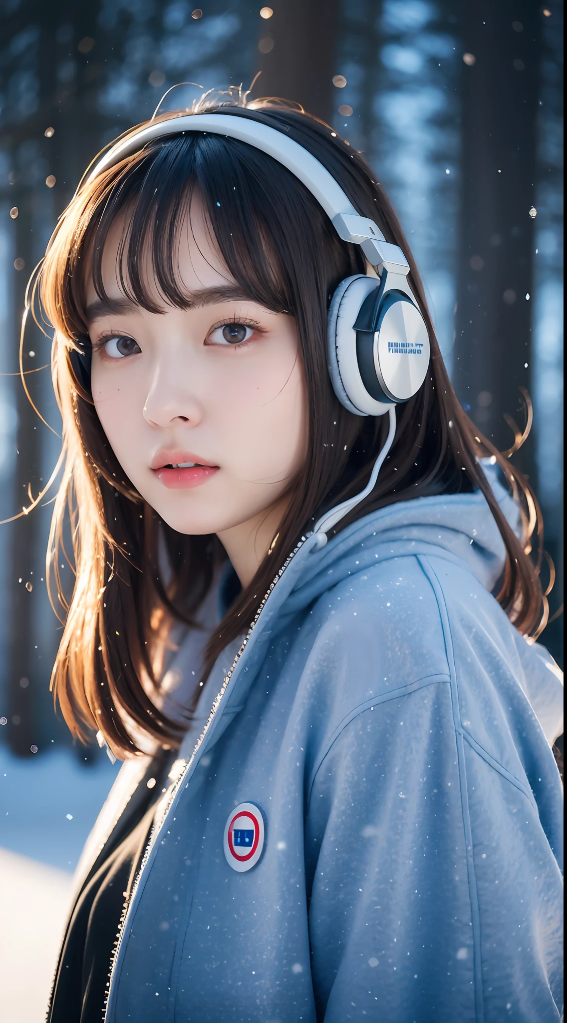 ulzzang-6500-v1.1, (raw photo:1.2), (photorealistic:1.4), beautiful detailed girl, very detailed eyes and face, beautiful detailed eyes, ridiculous, incredibly ridiculous, huge file size, super detailed, high resolution, very detailed, best quality, masterpiece, kemomimi, ((Japanese girls' the Winterswear and thermal headphones)), illustration, very detailed, CG, unified, 8k wallpaper, amazing, Fine details, masterpiece, best quality, very detailed CG uniform 8k wallpaper, light on face, cinematic lighting, 1girl, 16 years old, ((dynamic pose)), winter background with snow,