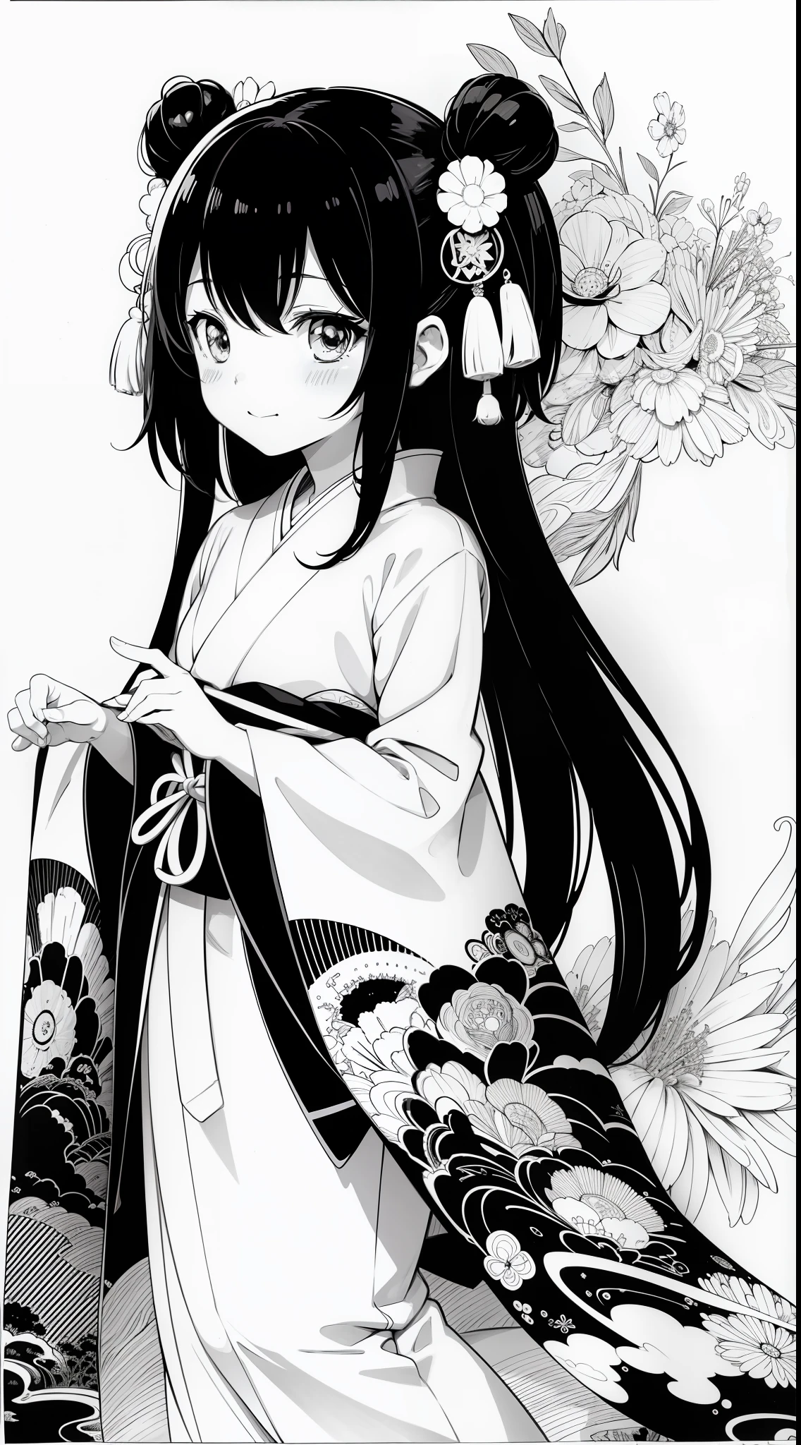 Japanese Anime Kawaii coloring pages in black and white for children. Easy to color for kids. Japanese line art
