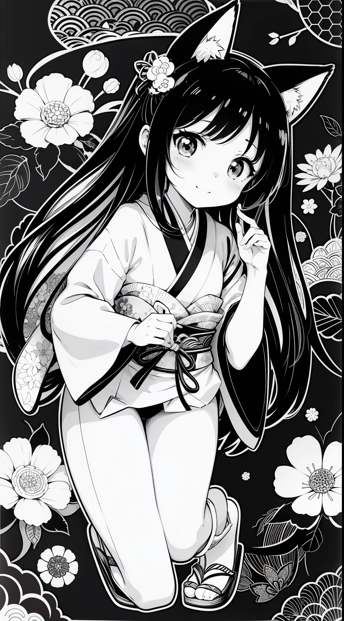 Japanese Anime Kawaii coloring pages in black and white for children. Easy to color for kids. Japanese line art