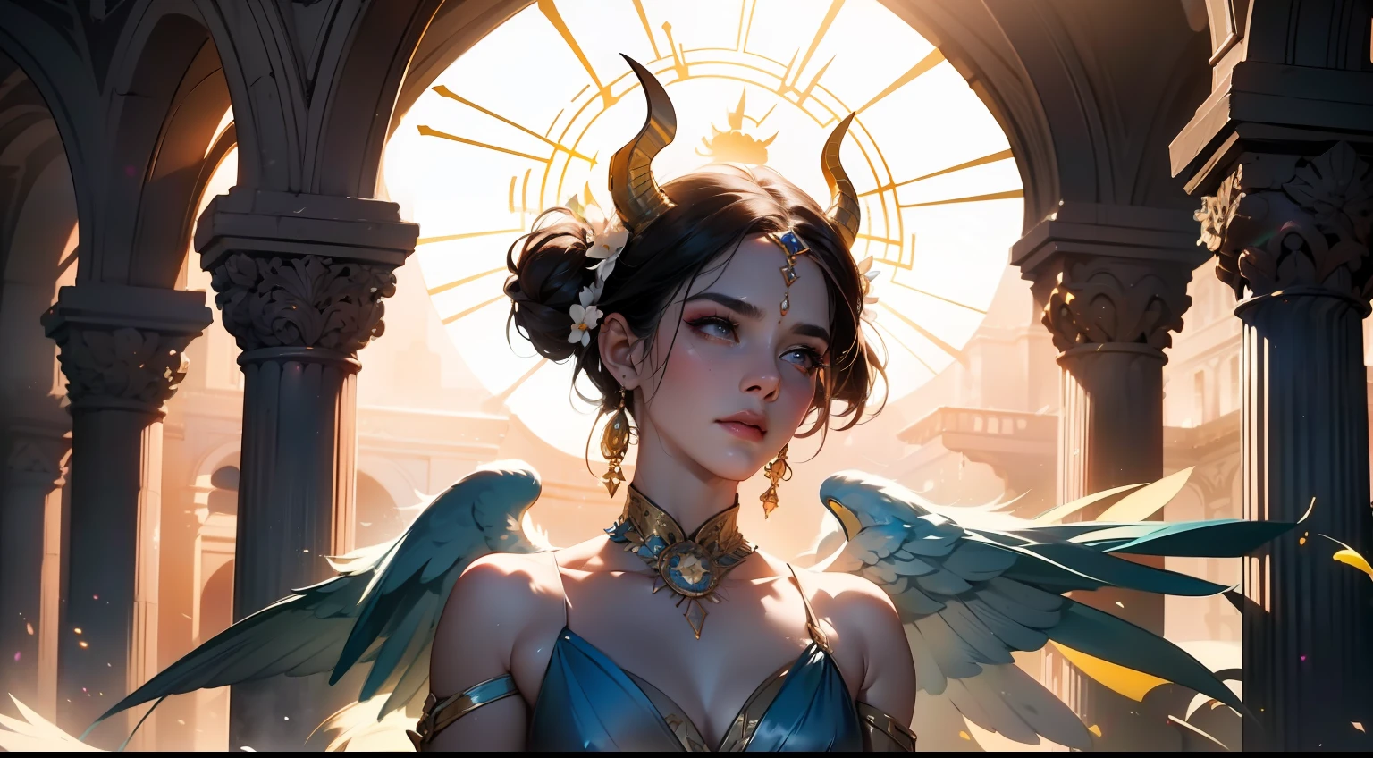 (tmasterpiece: 1.2), beste-Qualit, (illustartion: 1.2), (ultradetailed), eyes focus, (Masterfully crafted Glow, Pink glare lens), (Cinematic background), hyper-detailing, (delicate detailed), (intricate detials), In the air, Octane rendering, HDR, (hyper-detalied: 1.15), (soft light: 1.2), a 1girl, handsome girl, ultra detail eyes, Mature, fat, fat, Rainbow drops for drawing, Teardrop paint, The woman, Made of paint, entirely paint, Jumps, splatter, En plein air, (bioluminescent hair: 1.1), (gloweyes), ((makeup)),(Cinematic masterpiece), furious, powerfull, splashes of colour, absolutely eye-catching, (Cinematic headlight), Light, coming from above, Growing shadows, ((Caustic)), dinamic angle, beautifully detailed glow, Ambient shading, Ambient light, ray-traced reflections, (better lighting, extremely delicate and beautiful), ((cinematiclight)), (soft: 2), (Nephilim: 1.2), (Halo), horns demon, (1 angel wing), 1 Demon Wing, wings on the back, Half-demon, Demon ears, black wings, Raven Wings, (Falling crow feathers), black hair, gray eyes, (red glowing hair), (Radiant aura),
(tmasterpiece: 1.2), beste-Qualit, (illustartion: 1.2), (ultradetailed), eyes focus, (Masterfully crafted Glow, Pink glare lens), (Cinematic background), hyper-detailing, (delicate detailed), (intricate detials), In the air, Octane rendering, HDR, (hyper-detalied: 1.15), (soft light: 1.2), a 1girl, handsome girl, ultra detail eyes, Mature, fat, fat, Rainbow drops for drawing, Teardrop paint, The woman, Made of paint, entirely paint, Jumps, splatter, En plein air, (bioluminescent hair: 1.1), (gloweyes), ((makeup)),(Cinematic masterpiece), furious, powerfull, splashes of colour, absolutely eye-catching, (Cinematic headlight),