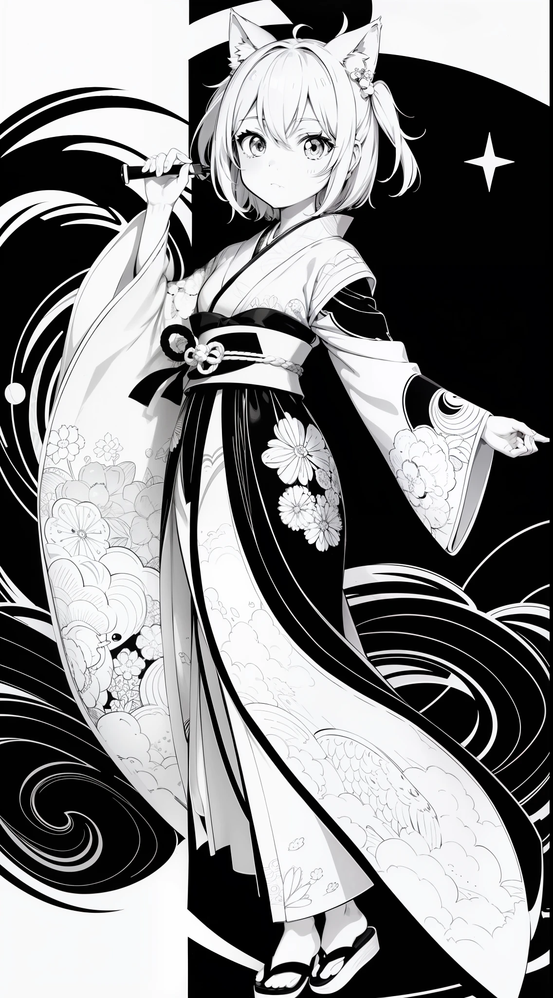 Japanese Anime Kawaii coloring pages in black and white for children. Easy to color for kids. Japanese line art