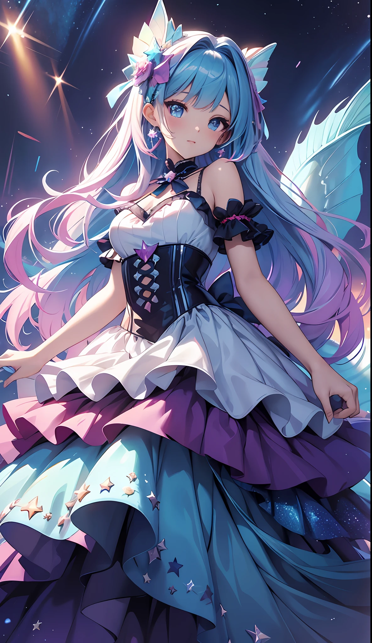 best qualityer，tmasterpiece，Ultimate resolution，downy，Extremely colorful，Colorful，Mermaid princess，Lolita dress，starrysky