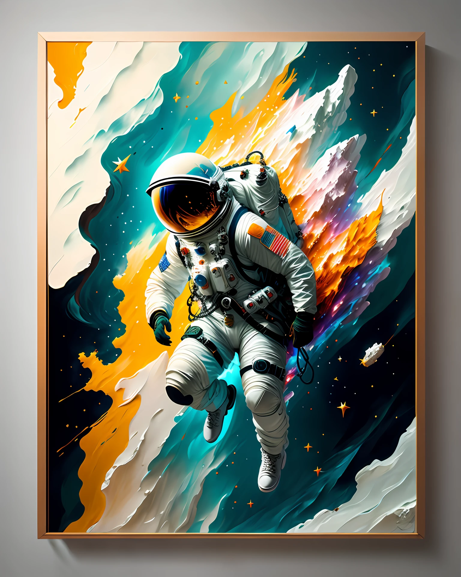 astronaut,  climbing the asteroid,  character render, ultra high quality model, ethereal background, abstract beauty, explosive volumetric, oil painting, heavy strokes, paint dripping