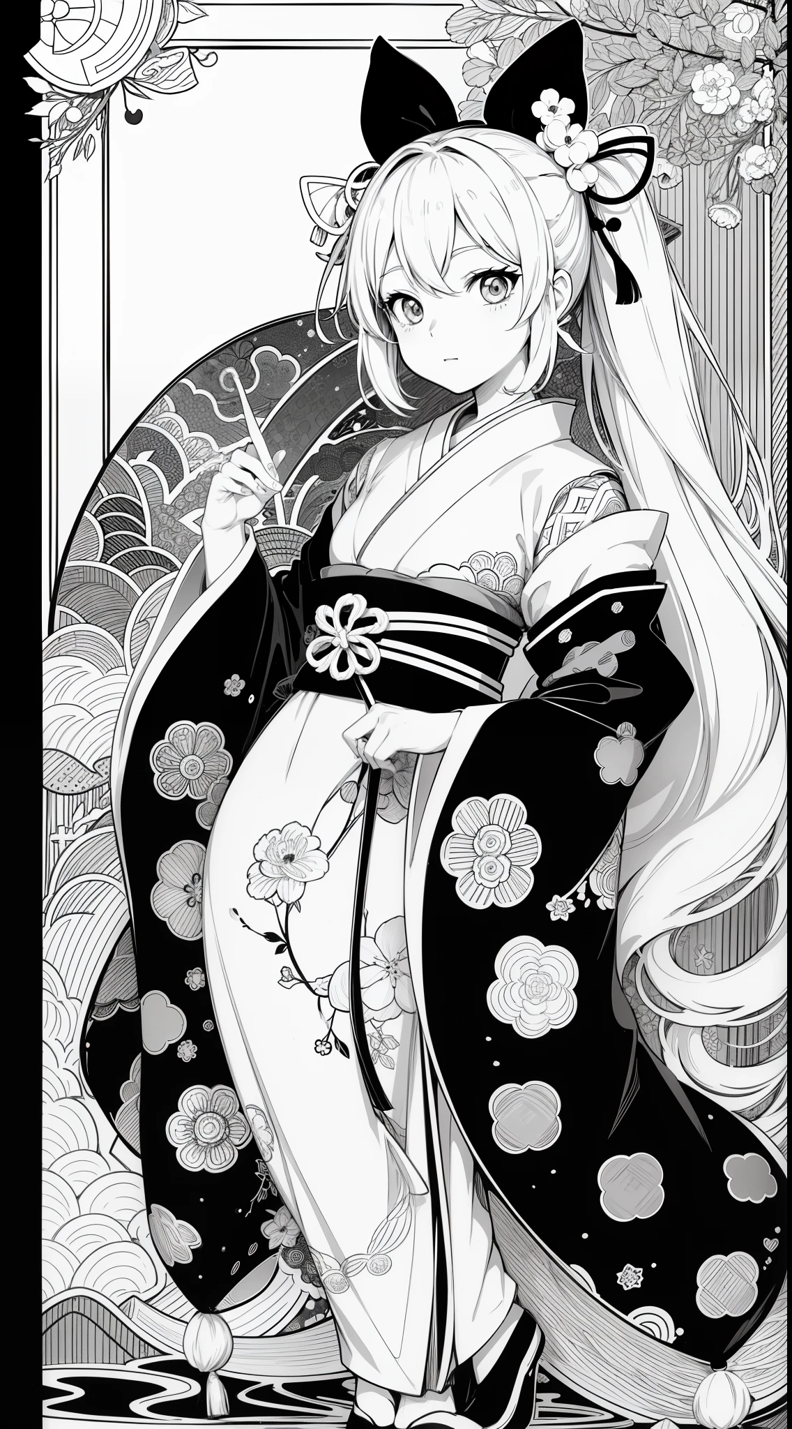 Japanese Anime Kawaii coloring pages in black and white for children. Easy to color for kids. Japanese line art
