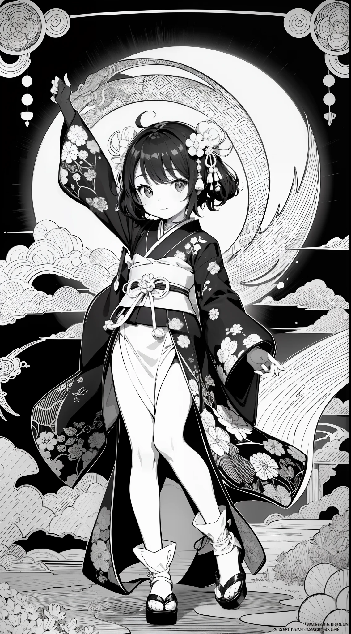 Japanese Anime Kawaii coloring pages in black and white for children. Easy to color for kids. Japanese line art