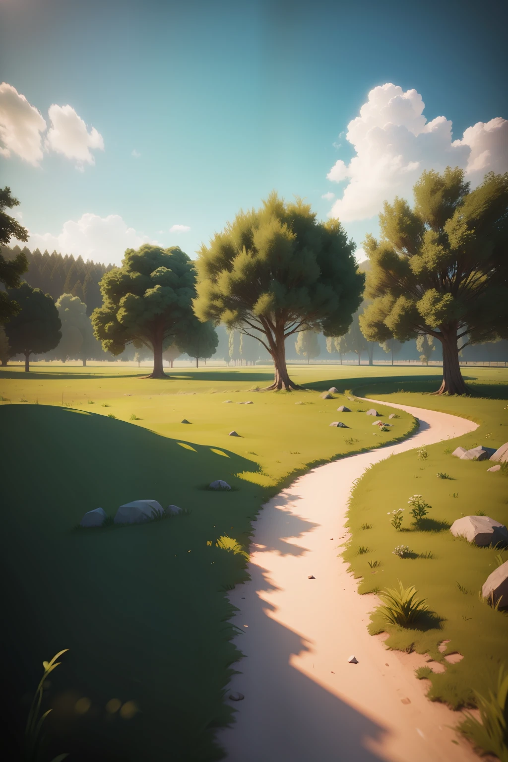 a grassy field,3D stylized scenes,clay