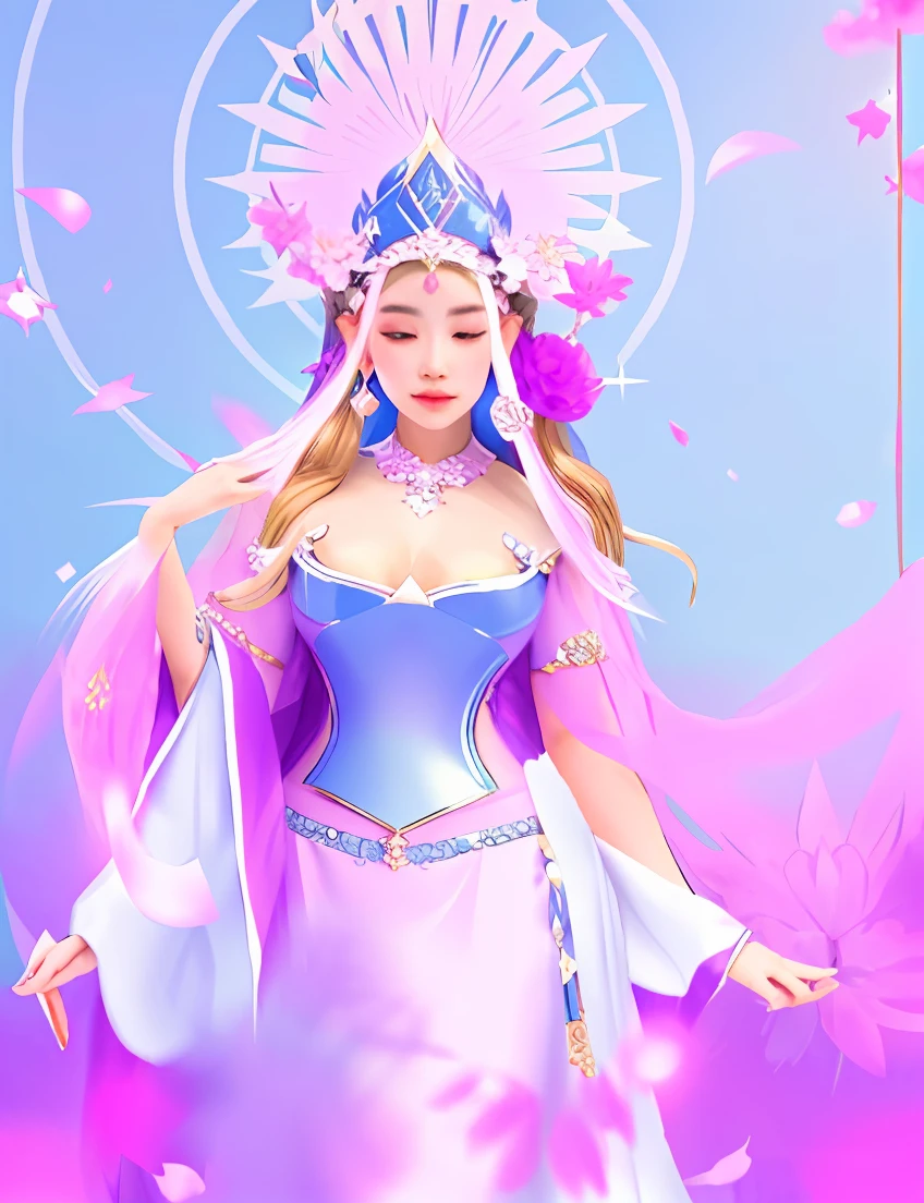 A woman in a costume with a big headdress and a big figure, extremely delicately detailed，Gorgeous Role Play, a beautiful fantasy empress, ((a beautiful fantasy empress)), extremely detailed goddess shot, Anime goddess, a stunning young ethereal figure, Anime figure; Full-body art, beautiful and elegant elf queen, a stunning portrait of a goddess, the goddess of summer, Japanese goddess, Ethereal fantasy，Blue sky，baiyun，4K，超高分辨率，