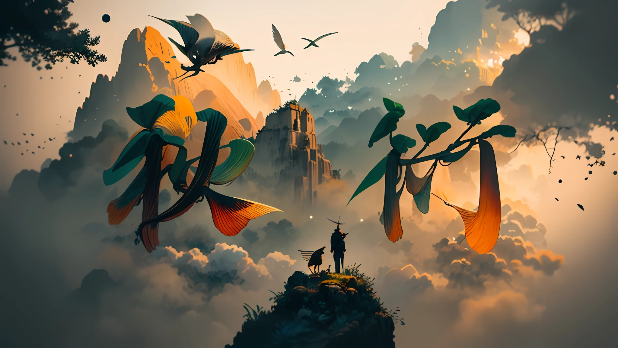hoang lap，A high resolution，ultra - detailed， sunder ，Design a beautiful temple scene，intricately detailed buildings，Lush gardens，and a sense of peace and spirituality。 sunder ，Create an image of a destructive demon，With terrible characteristics，The power of darkness，And the desire for chaos and destruction。 sunder ，design an image with fisheye lens effect，Capture a wide field of view with a unique curved perspective。 sunder ，Create a rooftop view in an urban setting，Features panoramic city views、Dramatic skyline and sense of elevation。 sunder ， sunder ，utilisant le pointillisme pour illustrer les images，Carefully place tiny color dots，to create a cohesive and visually stunning whole。