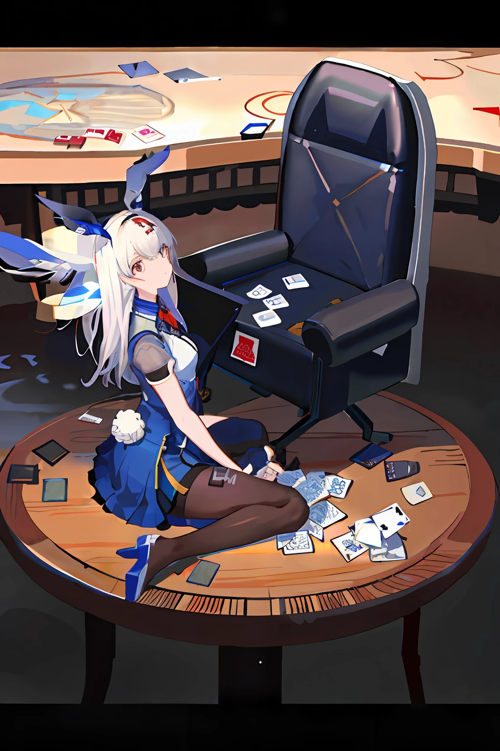 The Arafeld woman sat at the table，Play cards with your laptop, pixiv 3dcg, trending on artstation pixiv, From Arknights, zerochan art, azur lane style, A scene from the《azur lane》videogame, Digital art on Pixiv, Guweiz in Pixiv ArtStation, Best Rated on pixiv, from girls frontline，Best quality at best，超高分辨率，（真实感：1.4），1girll，tmasterpiece，full bodyesbian