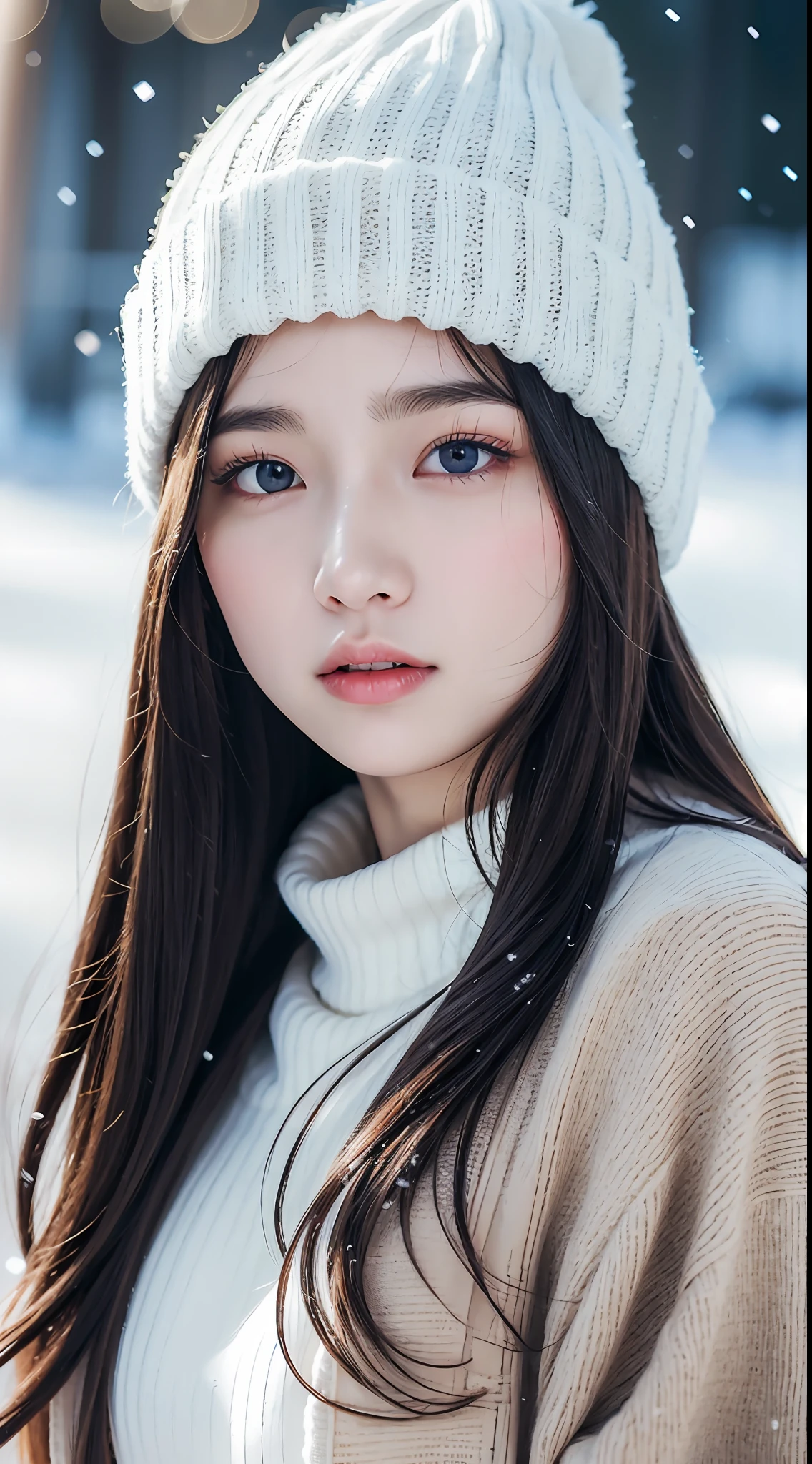 ulzzang-6500-v1.1, (raw photo:1.2), (photorealistic:1.4), beautiful detailed girl, very detailed eyes and face, beautiful detailed eyes, ridiculous, incredibly ridiculous, huge file size, super detailed, high resolution, very detailed, best quality, masterpiece, kemomimi, ((Japanese girls' the Winterswear and Beanie)), illustration, very detailed, CG, unified, 8k wallpaper, amazing, Fine details, masterpiece, best quality, very detailed CG uniform 8k wallpaper, light on face, cinematic lighting, 1girl, , ((dynamic pose)), winter  background with snow,