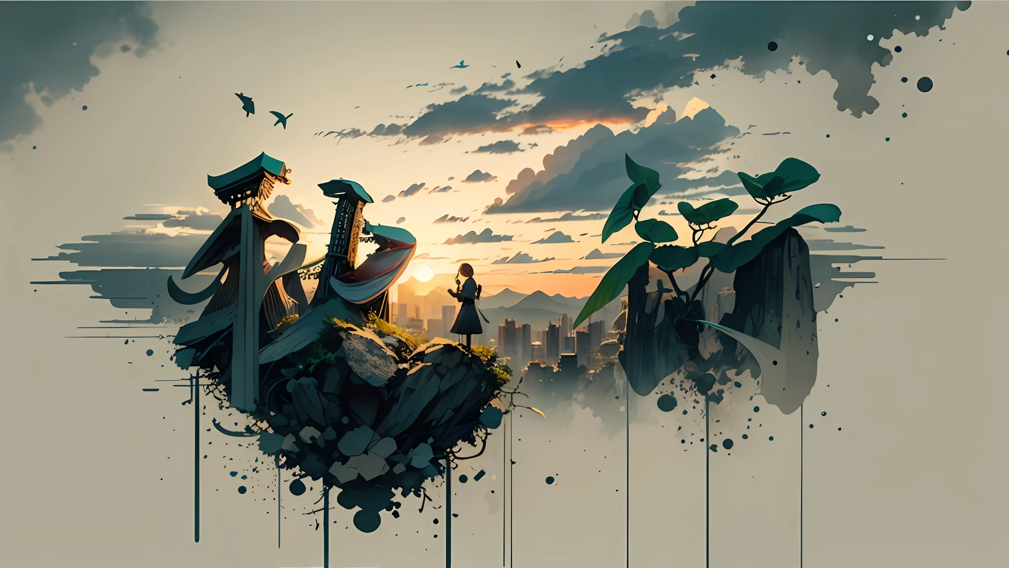 Absurd, high resolution, ultra-detailed, broken, designed with a beautiful temple scene, intricate architecture, lush gardens, and a sense of peace and spirituality. Broken, creating an image of a destructive demon with terrifying features, dark powers, and a thirst for chaos and destruction. Broken, designed with a fisheye effect image that captures a wide field of view with a unique curved viewing angle. Break to create rooftop views in urban environments with panoramic cityscapes, dramatic skylines, and a sense of elevation. Break , illustrating the tender moments between parents and children, capturing their bonds, love, and connection. Broken, using pointillism to illustrate images, carefully placed tiny dots of color to create a cohesive and visually stunning whole.