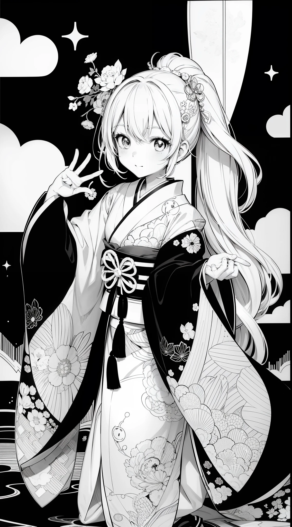 Japanese Anime Kawaii coloring pages in black and white for children. Easy to color for kids. Japanese line art