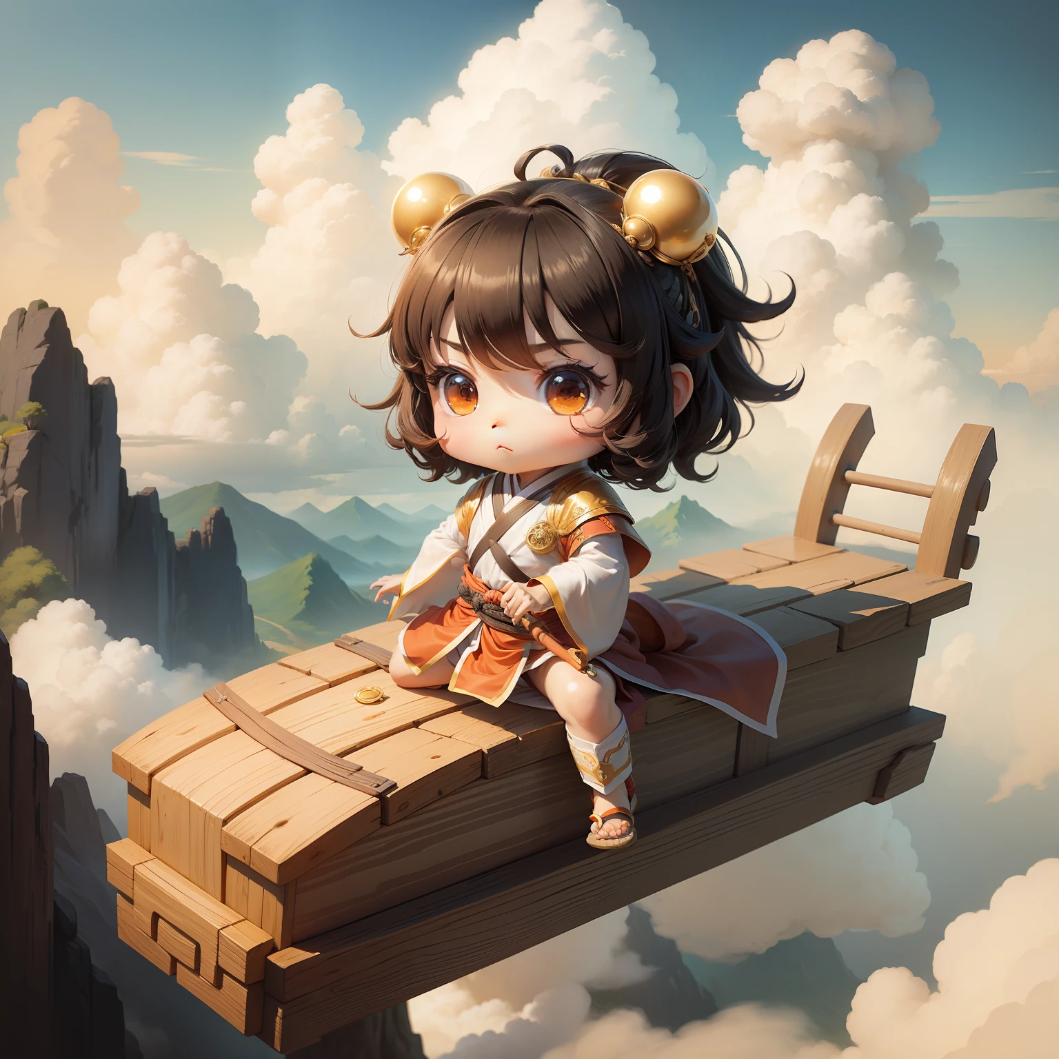 masterpiece Chibi Chara Anime Character ape Journey to the West Costume Tang Outfit Hanfu Cosplay Costume Have a gorgeous long bar of decoration Riding on the clouds