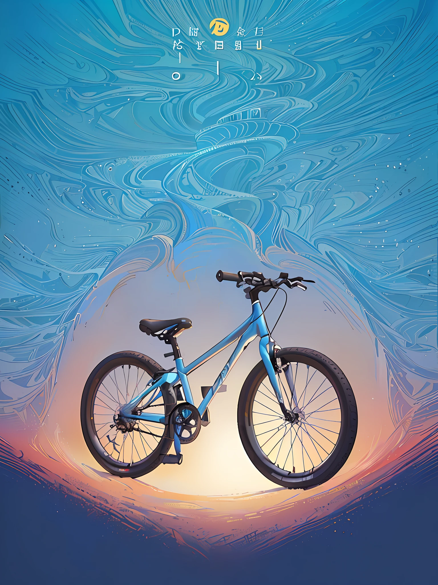 A bicycle，There is a blueprint ahead, made with illustrator, Transportation design, aerodynamic frame, vehicle illustration, illustrated poster, made in adobe illustrator, Poster illustration, Transportation design, technical detail, Concept illustration, Parallax poster composition, detailed digital illustration, illustration!, Realistic mechanical details, Created in Adobe Illustrator, bikes, the wallpaper!