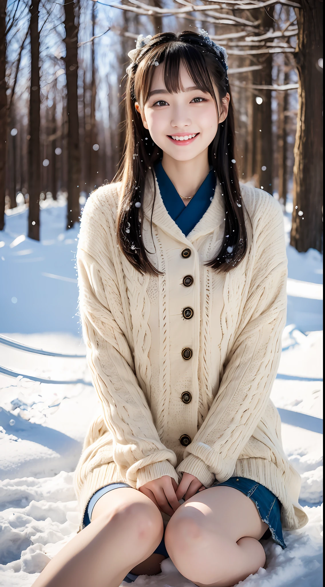 ulzzang-6500-v1.1, (raw photo:1.2), (photorealistic:1.4), beautiful detailed girl, very detailed eyes and face, beautiful detailed eyes, ridiculous, incredibly ridiculous, huge file size, super detailed, high resolution, very detailed, best quality, masterpiece, kemomimi, ((Japanese girls' the Winterswear )), illustration, very detailed, CG, unified, 8k wallpaper, amazing, Fine details, masterpiece, best quality, very detailed CG uniform 8k wallpaper, light on face, cinematic lighting, 1girl, , light smile, full body, sitting on rotten wood,((dynamic pose)), winter  background with snow, play with snow,