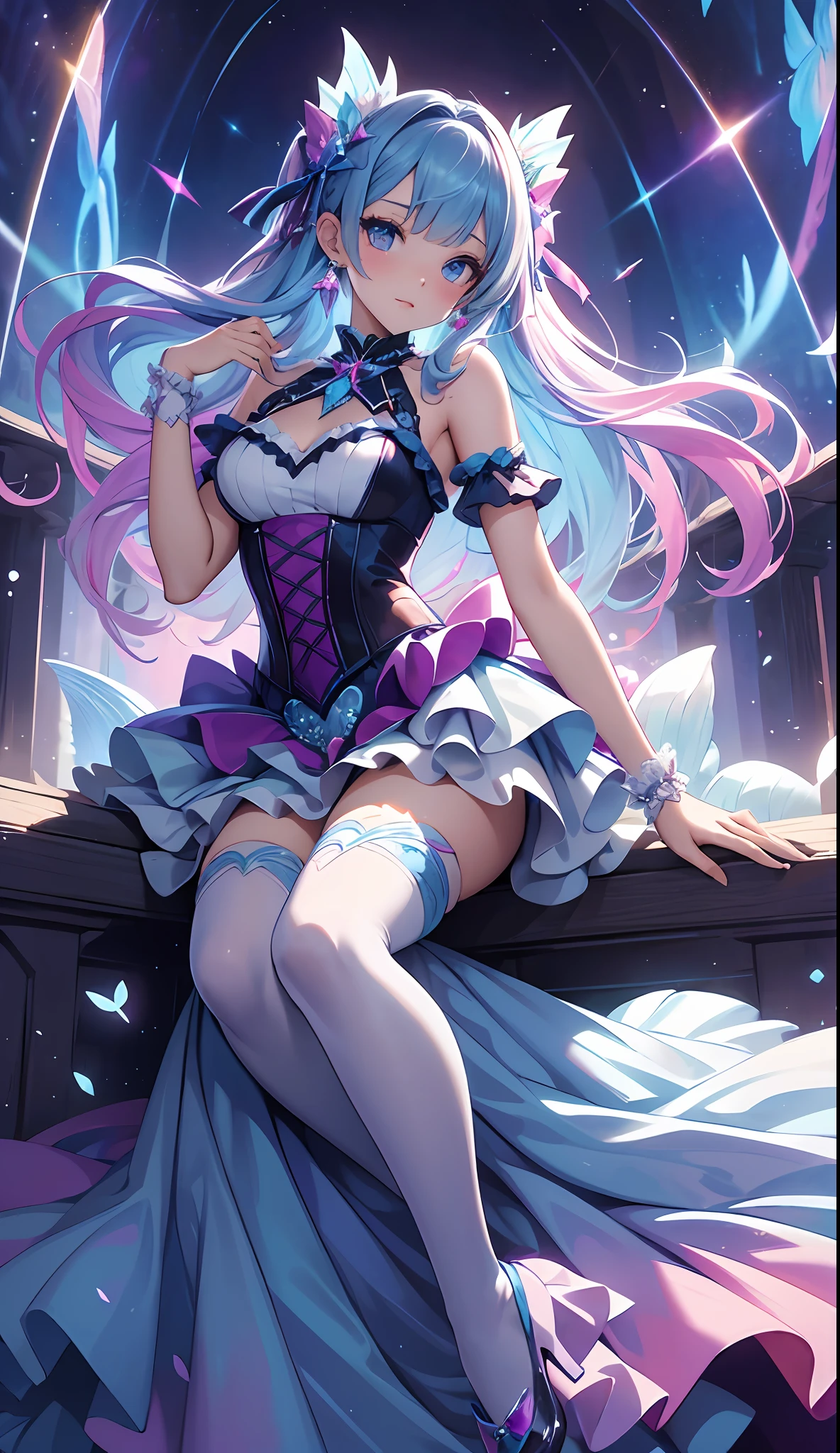 best qualityer,tmasterpiece,Ultimate resolution,downy,Extremely colorful,Colorful,Mermaid princess,Lolita dress,Fishtail stockings,starrysky