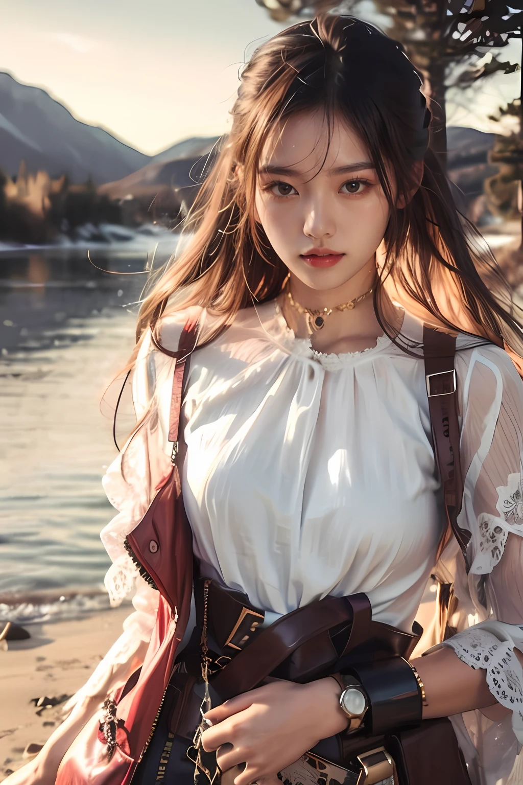 araffe woman in a white blouse and brown skirt holding a brown purse, korean girl, korean women's fashion model, attractive girl, beautiful south korean woman, fantasy style clothing, chinese girl, gorgeous lady, young asian girl, beautiful young korean woman, gorgeous young korean woman, a young asian woman, beautiful asian girl, blackpink jennie, asian girl, 2 d cg