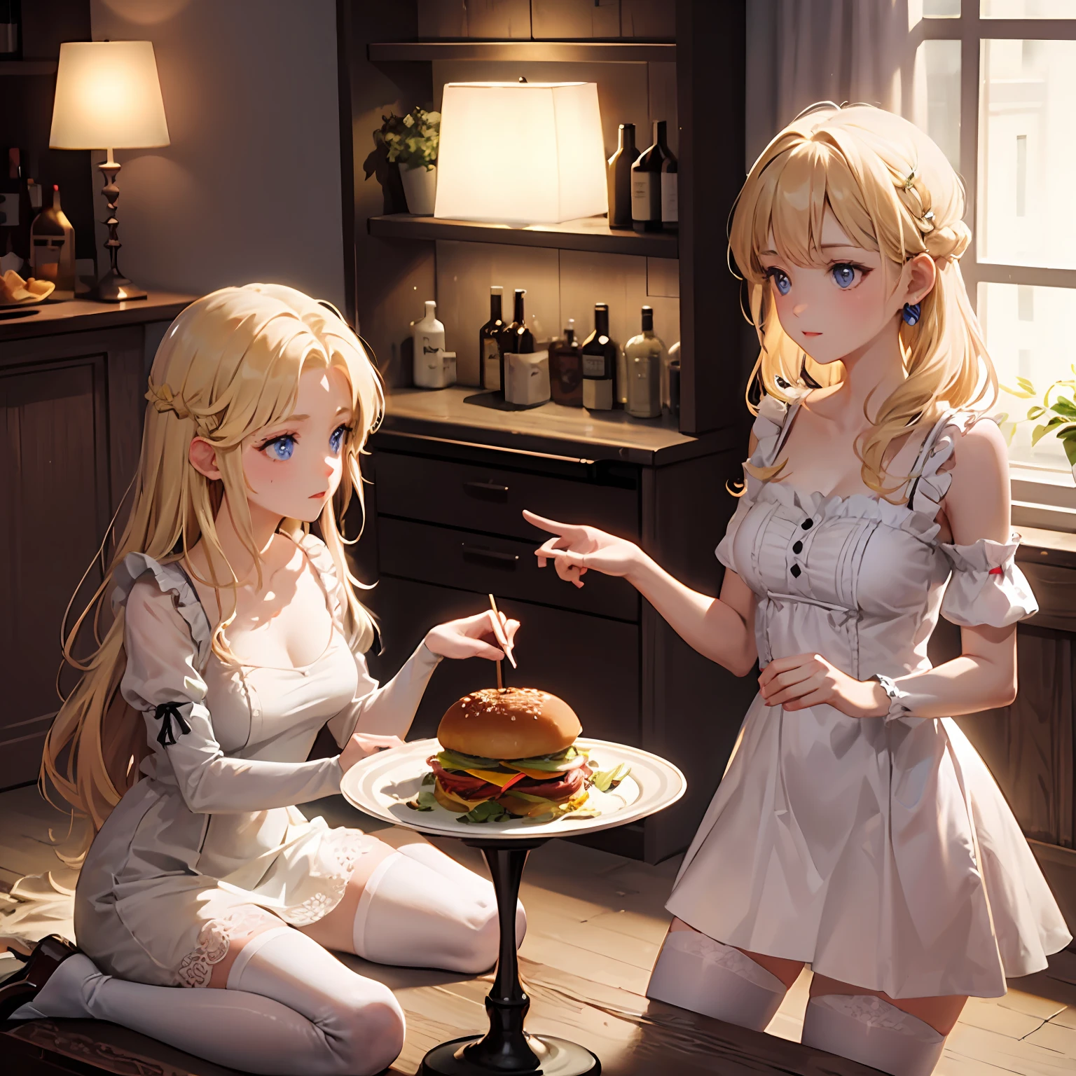 natta,borgar,A princess,blond hairbl,white and red dresses,White stockings
