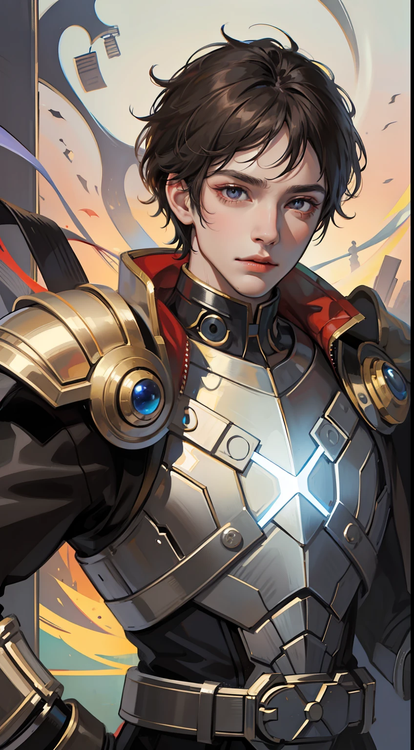 Young guy, short black hair, The eyes are red, Royal Uniform, The Infinity Gauntlet, Masterpiece, hiquality