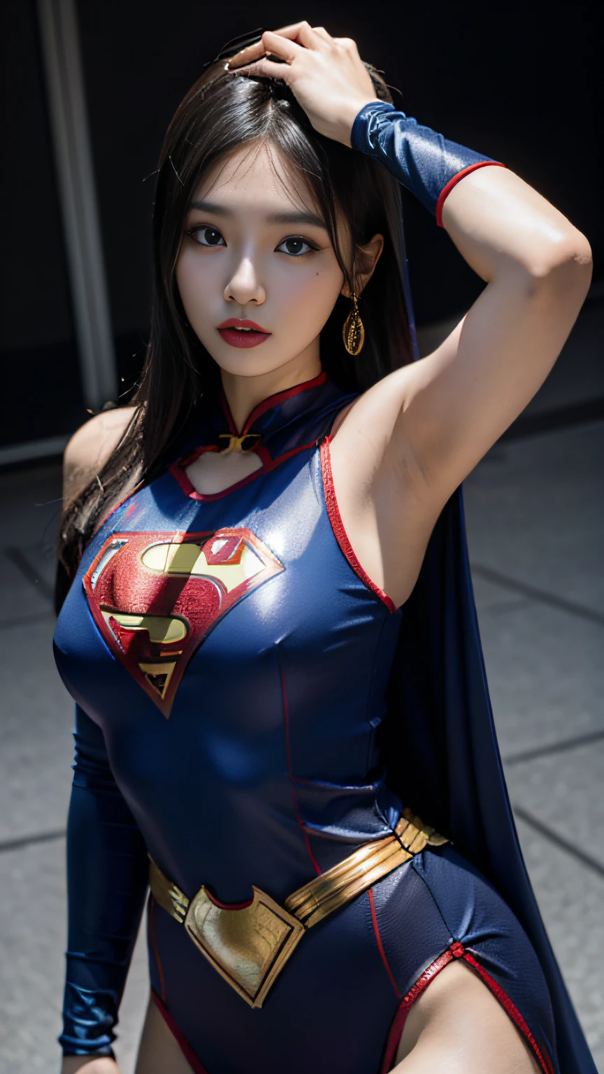 Chinese woman,Superman costume,cabellos largos dorados
