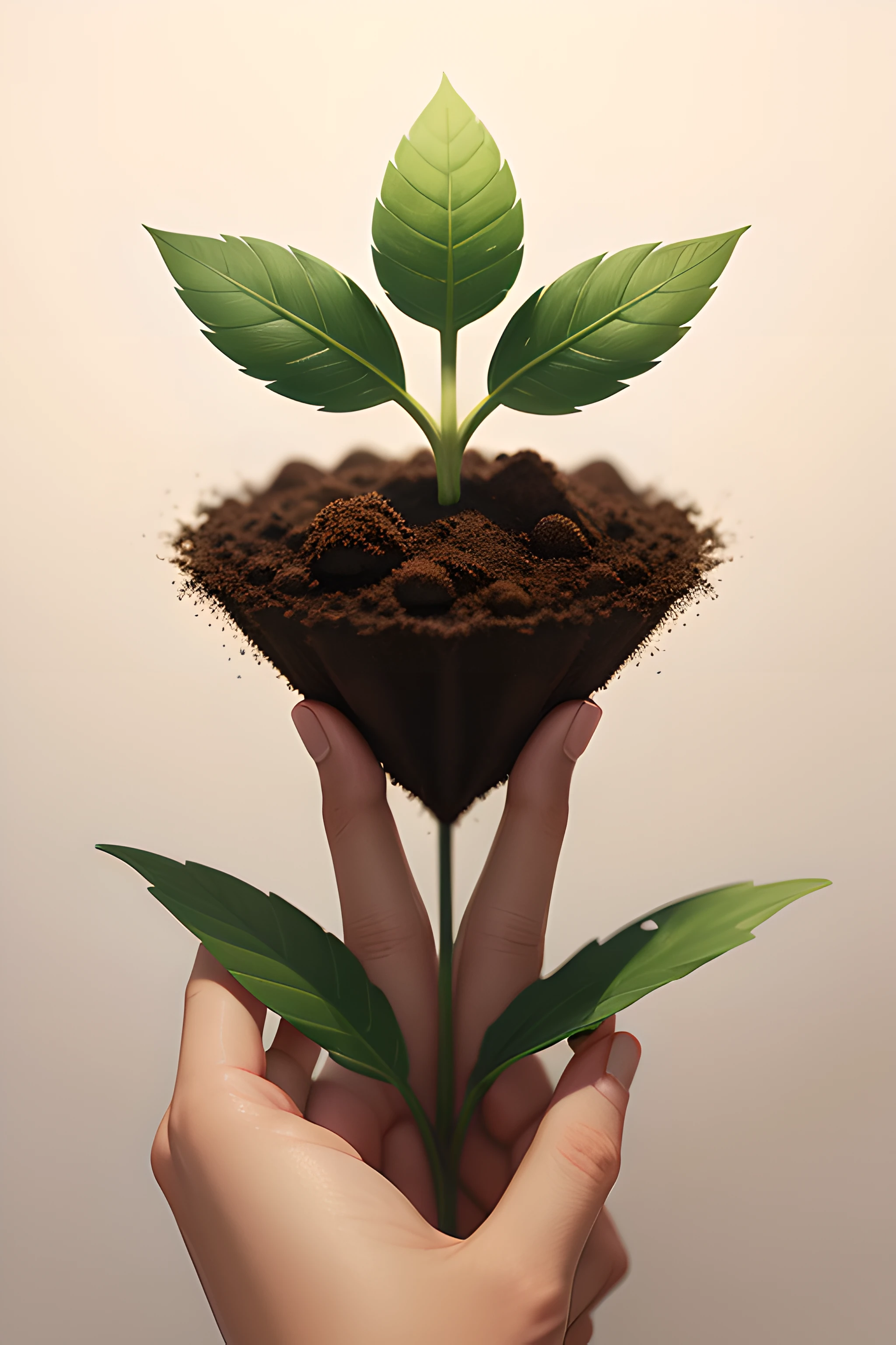 A small seedling that thrives from the soil,There are only two leaves,Combine with victory to make a logo,Style flattening,Hand drawn illustration,2.5D illustration