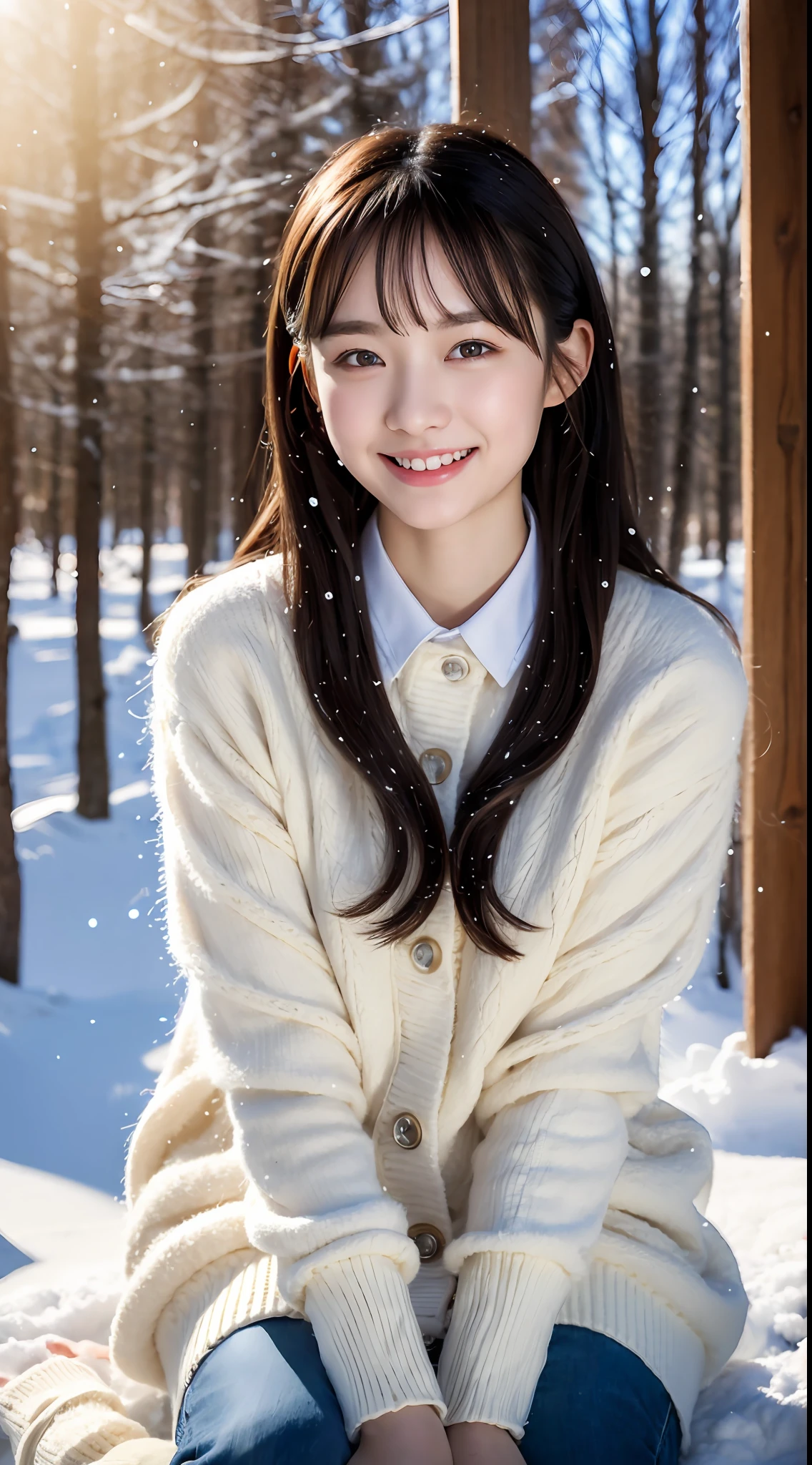 ulzzang-6500-v1.1, (raw photo:1.2), (photorealistic:1.4), beautiful detailed girl, very detailed eyes and face, beautiful detailed eyes, ridiculous, incredibly ridiculous, huge file size, super detailed, high resolution, very detailed, best quality, masterpiece, kemomimi, ((Japanese girls' the Winterswear )), illustration, very detailed, CG, unified, 8k wallpaper, amazing, Fine details, masterpiece, best quality, very detailed CG uniform 8k wallpaper, light on face, cinematic lighting, 1girl, 16 years old, light smile, full body, sitting on rotten wood,((dynamic pose)), winter background with snow, play with snow,