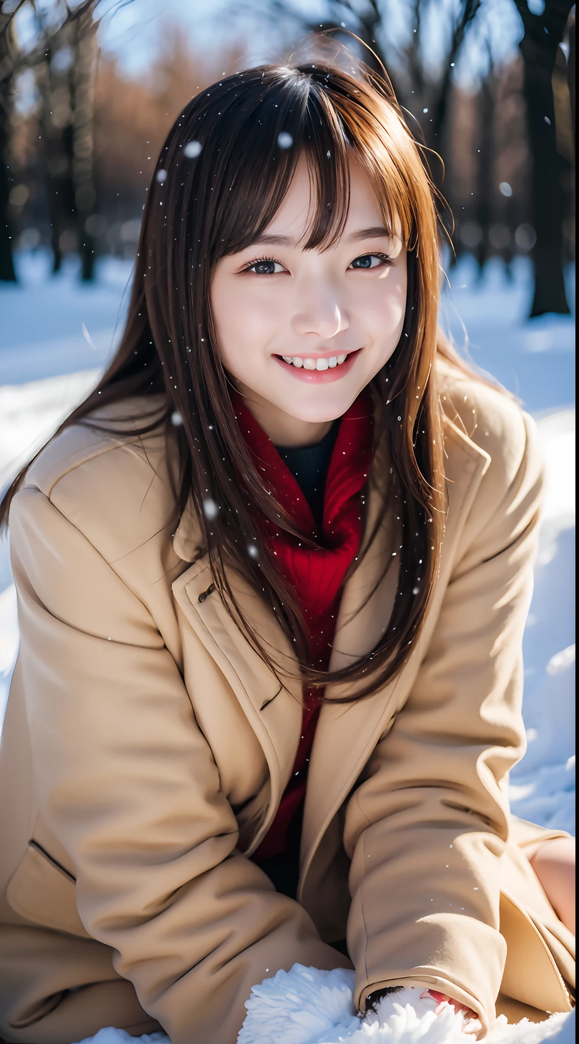 ulzzang-6500-v1.1, (raw photo:1.2), (photorealistic:1.4), beautiful detailed girl, very detailed eyes and face, beautiful detailed eyes, ridiculous, incredibly ridiculous, huge file size, super detailed, high resolution, very detailed, best quality, masterpiece, kemomimi, ((Japanese girls' the Winterswear )), illustration, very detailed, CG, unified, 8k wallpaper, amazing, Fine details, masterpiece, best quality, very detailed CG uniform 8k wallpaper, light on face, cinematic lighting, 1girl, 16 years old, light smile, full body, sitting on rotten wood,((dynamic pose)), winter  background with snow, play with snow,