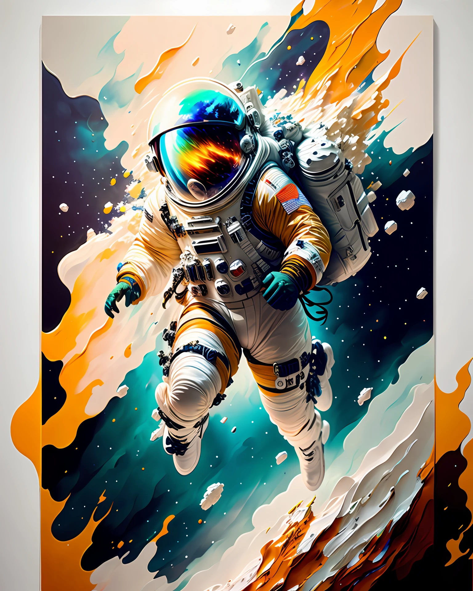 astronaut,  climbing the asteroid,  character render, ultra high quality model, ethereal background, abstract beauty, explosive volumetric, oil painting, heavy strokes, paint dripping