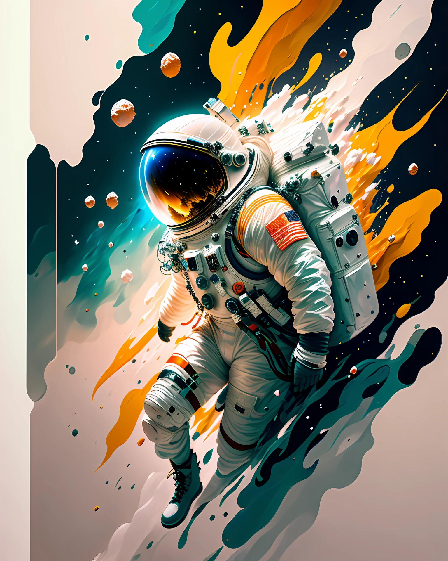 astronaut, climbing the asteroid, character render, ultra high quality model, ethereal background, abstract beauty, explosive volumetric, oil painting, heavy strokes, paint dripping