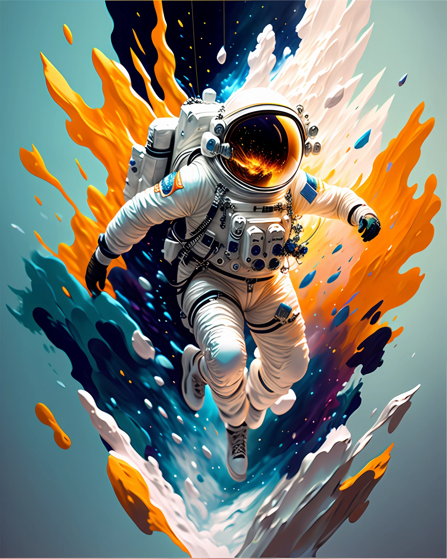 astronaut, climbing the asteroid, character render, ultra high quality model, ethereal background, abstract beauty, explosive volumetric, oil painting, heavy strokes, paint dripping
