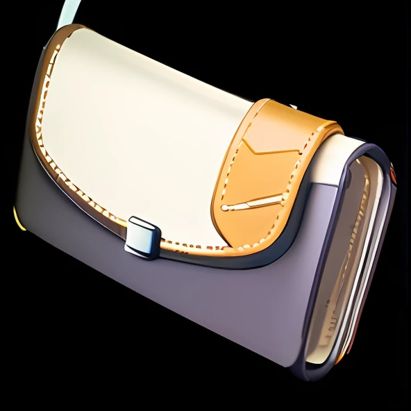 an icon of purse,a purse for high school students,boys, in a two-dimensional game,simple minimalism,use of soft colors,white,light yellow and light navy,Shinkai sincerely, close-up, 8k,tilt-shift,close-Up(CU),