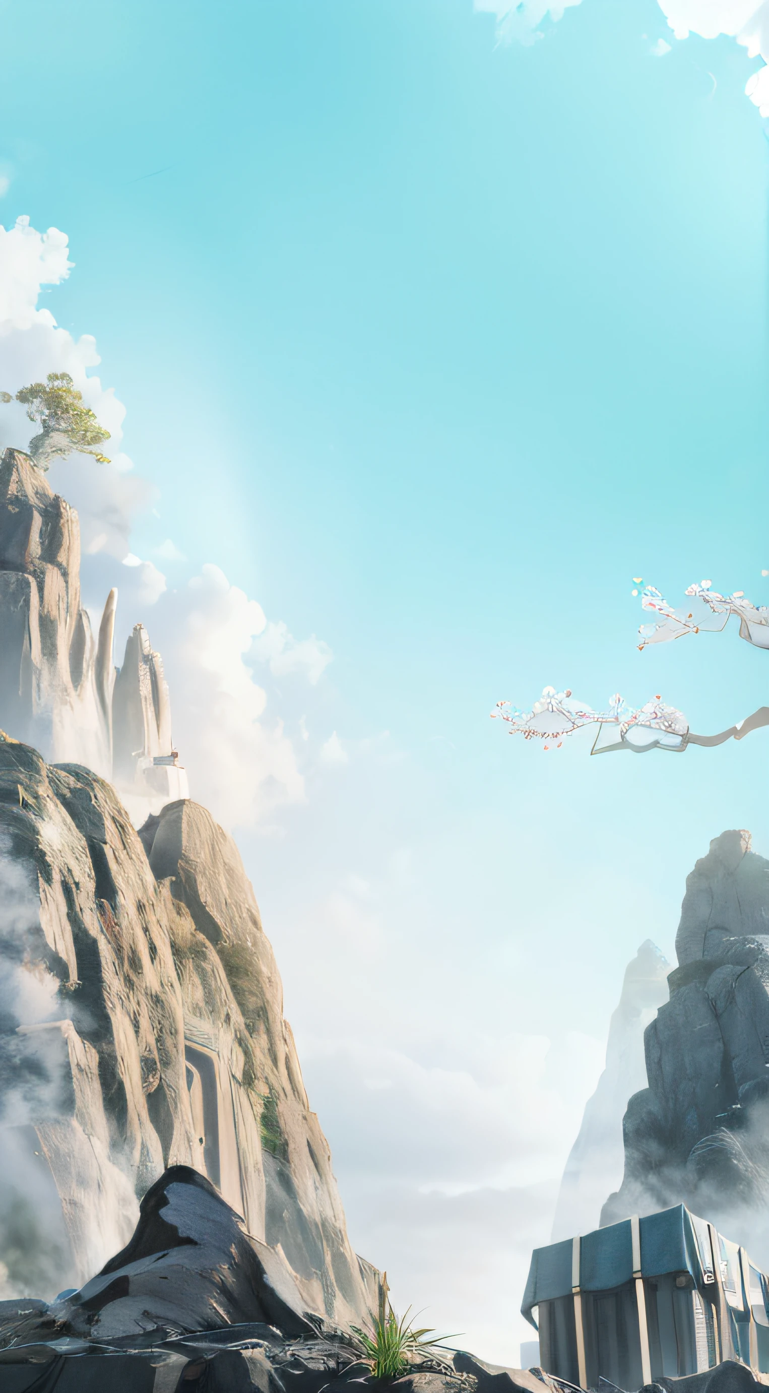 There is a picture of a mountain with trees and benches,3 d render and matte painting, anime landscape wallpapers, beatiful mountain background, Zen temple background, Illustration matte painting, Anime landscape, Detailed scenery —width 672,  beautiful landscape rendering，（high high quality：1.5），tmasterpiece，tmasterpiece，4K quality，The Dundas effect，Halo，Smoothness，（Clear focus：1.2），ellegance，8K，4K sharpening，The most beautiful images，（Ambient lighting），film effect，Cold and warm contrast，Beautiful poster，Post-processing，High detail quality，cg render，trace，rich details​，（A high resolution），Contrast of warmth and calm