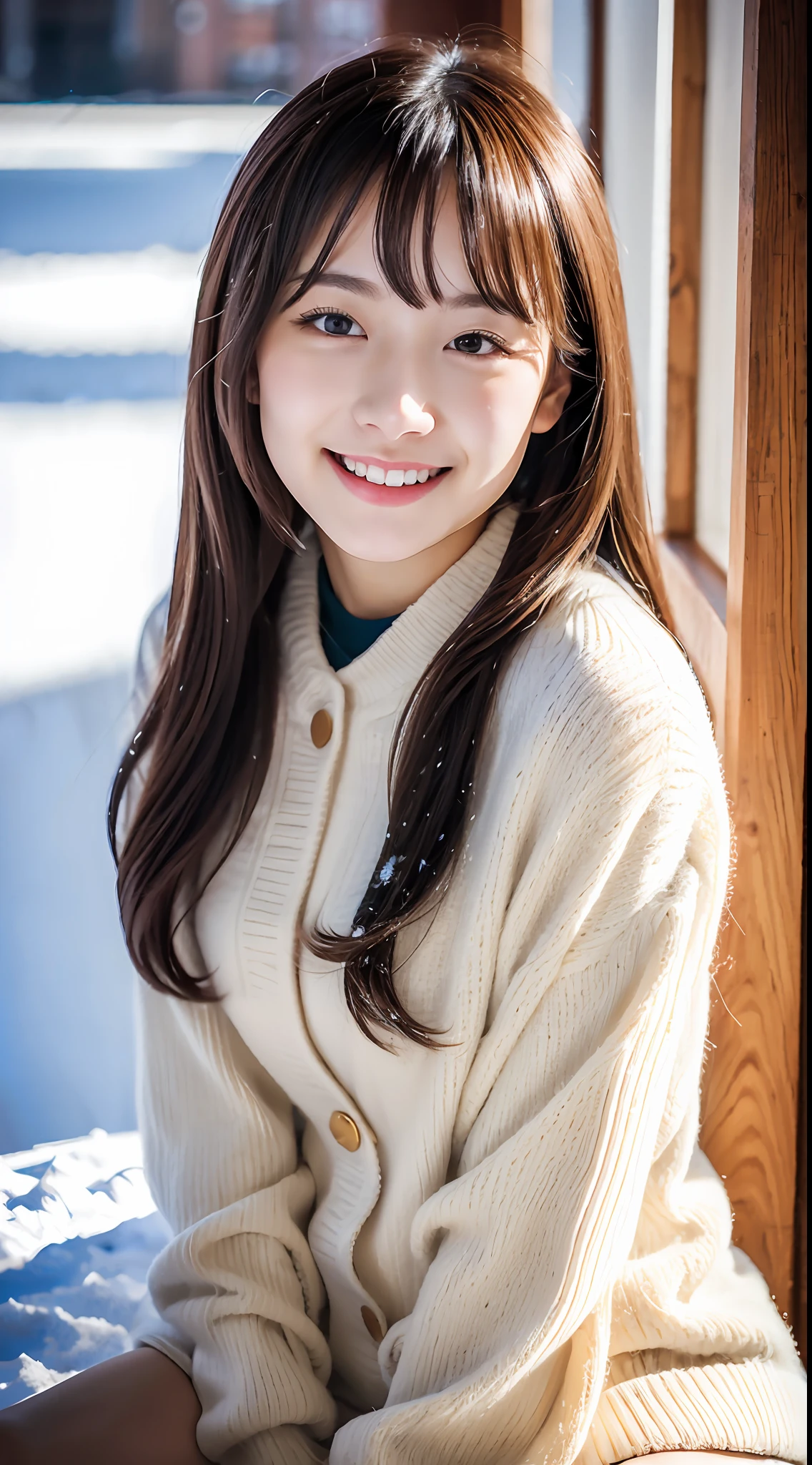 ulzzang-6500-v1.1, (raw photo:1.2), (photorealistic:1.4), beautiful detailed girl, very detailed eyes and face, beautiful detailed eyes, ridiculous, incredibly ridiculous, huge file size, super detailed, high resolution, very detailed, best quality, masterpiece, kemomimi, ((Japanese girls' the Winterswear )), illustration, very detailed, CG, unified, 8k wallpaper, amazing, Fine details, masterpiece, best quality, very detailed CG uniform 8k wallpaper, light on face, cinematic lighting, 1girl, 16 years old, light smile, full body, sitting on rotten wood,((dynamic pose)), winter background with snow, play with snow,make a snowman