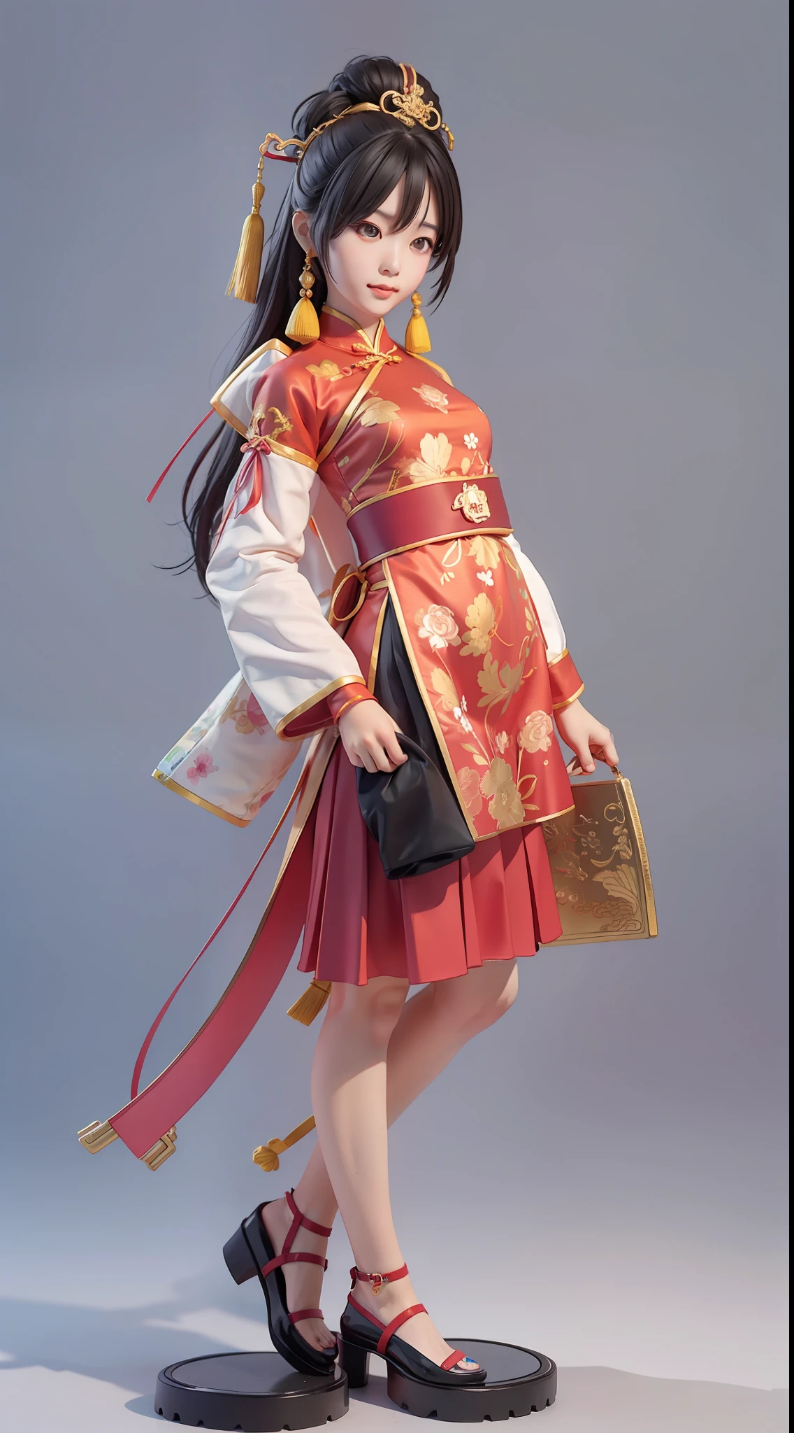 Chinese style girl 3D photography with simple background