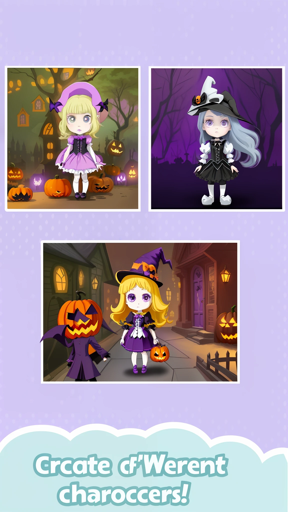 a close up of a cartoon character with a purple background, my dress up darling anime, witch girl, witch clothes, in a halloween style, halloween art style, my dress-up darling, perfect android girl family, witch fairytale, halloween theme, girl, screenshots, witchcore clothes, magic school uniform, halloween, pale young ghost girl, kiki, astral witch clothes