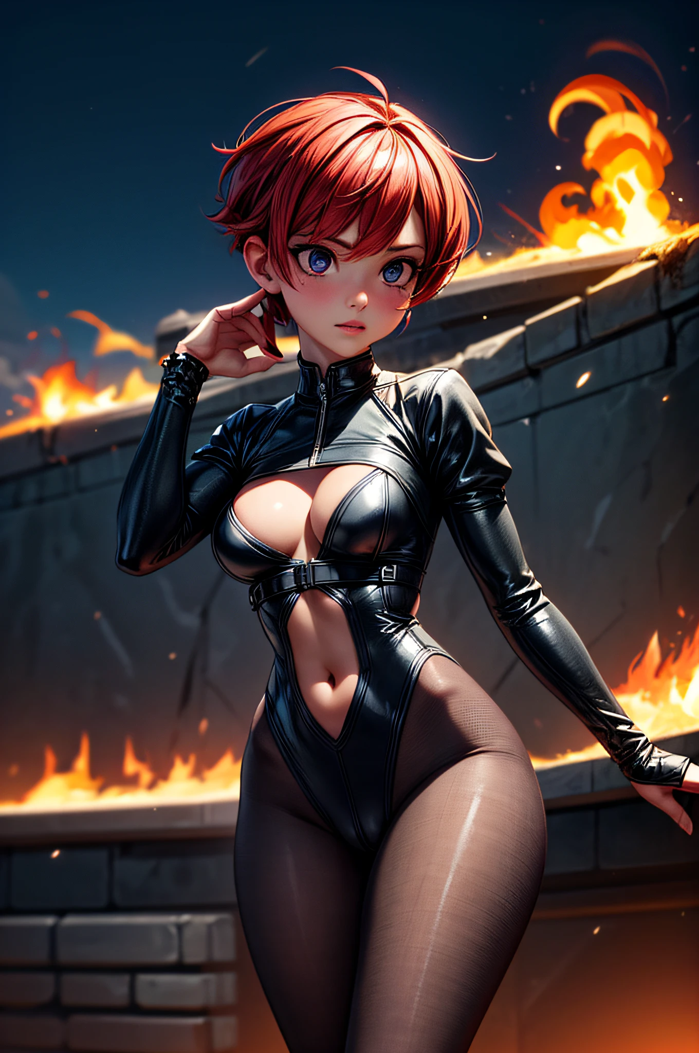 best quality, ultra-detailed, masterpiece,finely detail, high res, 8k wallpaper, best quality, highres,
AND_PERP [beautiful girl, woman, solo, sexy body, breasts,  QuickHands, 5 fingers, detailed hand, (cute:1.3), (([Fiery red hair], [undercut pixie], [bodystocking])), realistic, (cute), (detailed face), detailed eyes, detailed iris, cameltoe,] AND_PERP [ electrical pole voyage AND_SALT small nocturne companion, fire] AND_SALT [ electrical tornado AND_SALT electric arcs, bzzz, sparks, fire,