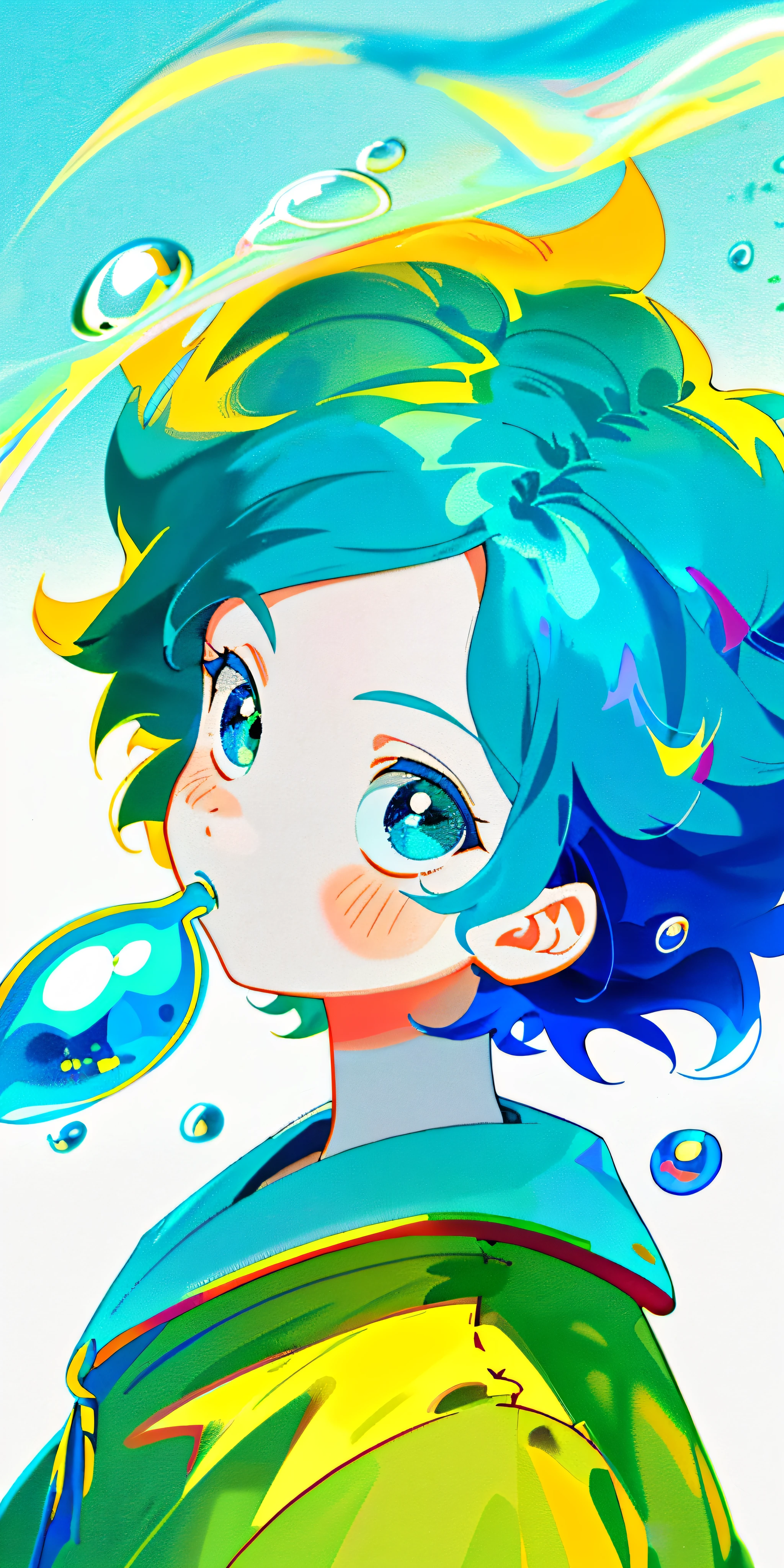 minimal style ,cartoon character(best qualtiy),The color scheme is bright,1 cute ??? blowing bubbles,Leo boy,Close-up of the head,The eyes are heavily depicted,4 different pictures