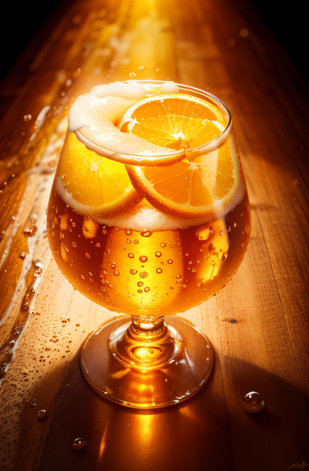 nothing background，Water splashes into a glass of orange beer、The orange、Jumps、，realisticlying，photorealestic，Amazing food photography，4K food photography，4K food photography，high speed photography，Slow motion，ultra high speed photography，Food photography photography