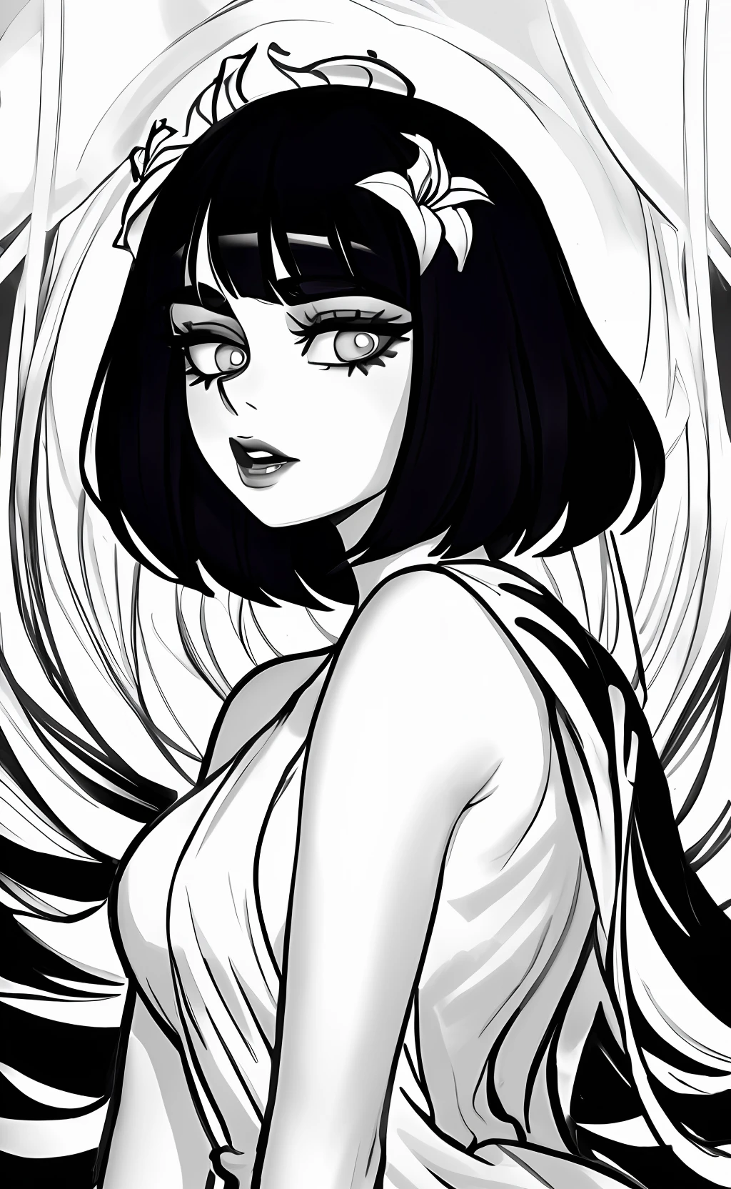 painting of a gorgeous lily collins in the style of Martine Johanna, draped in flowing fabric, ((((black and white)))) (((bright))) energetic brush strokes, realistic, sharp focus, 8k high definition, insanely detailed, intricate, elegant, art by Martine Johanna and artgerm, symmetrical, lily collins