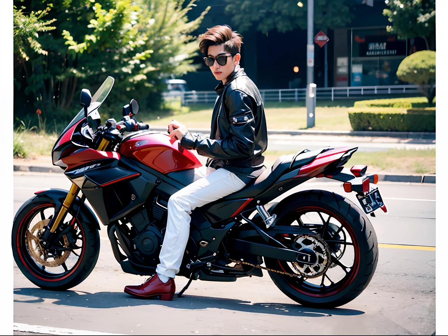 On the road,Full body photo,Hermaphroditic men,lace panty,Black thigh stockings,red high heel pumps,Cocked buttocks,big assa,smooth thigh,cool guy,cycle,riding motorcycles,,damp hair,The light is even,male people,Youth,espadrilles,cool guy,Short broken hair,cool guy,15year old,Background blank,frontage,,Hipsters,Earphone,intercom,microphones,androgynous male,scowling,His face was flushed,bite lips,is shy,cool guy,Slim young handsome guy,Delicate facial features,Cocked buttocks,with fair skin,Flushed,Hermaphroditic men,Asian male,Slim young handsome guy,mtu, mascular, cool guy,Masculine face, Attractive,, ((1人))), tmasterpiece, absurderes, Best quality at best, Complicated details, (shiny skins, , Shiny oily glowing skin, shinny hair, Pale complexion), Attractive, ((musculature)), AS-Adult,