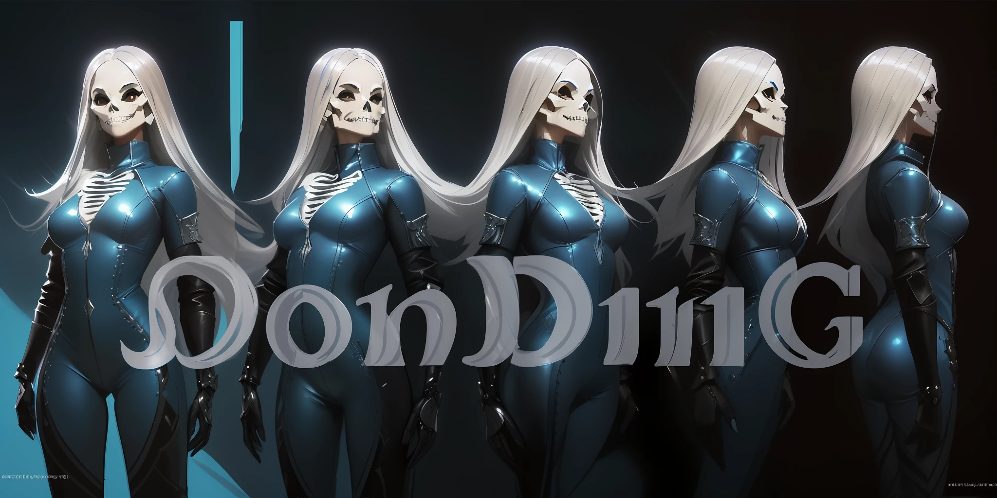 amazing wallpaper cinematic, (character sheet of the same exact skelleton with silver hair wearing a blue leather jumpsuit:1.5), (((simple studio background))), reference sheet, HDR photograph by ((Ilya Kuvshinov)), by Ed Blinkey, Atey Ghailan, Studio Ghibli, by Jeremy Mann, Greg Manchess, Antonio Moro, trending on ArtStation, style of CGSociety, Intricate, High Detail, Sharp focus, dramatic, photorealistic painting art by midjourney and greg rutkowski, charturnbetalora