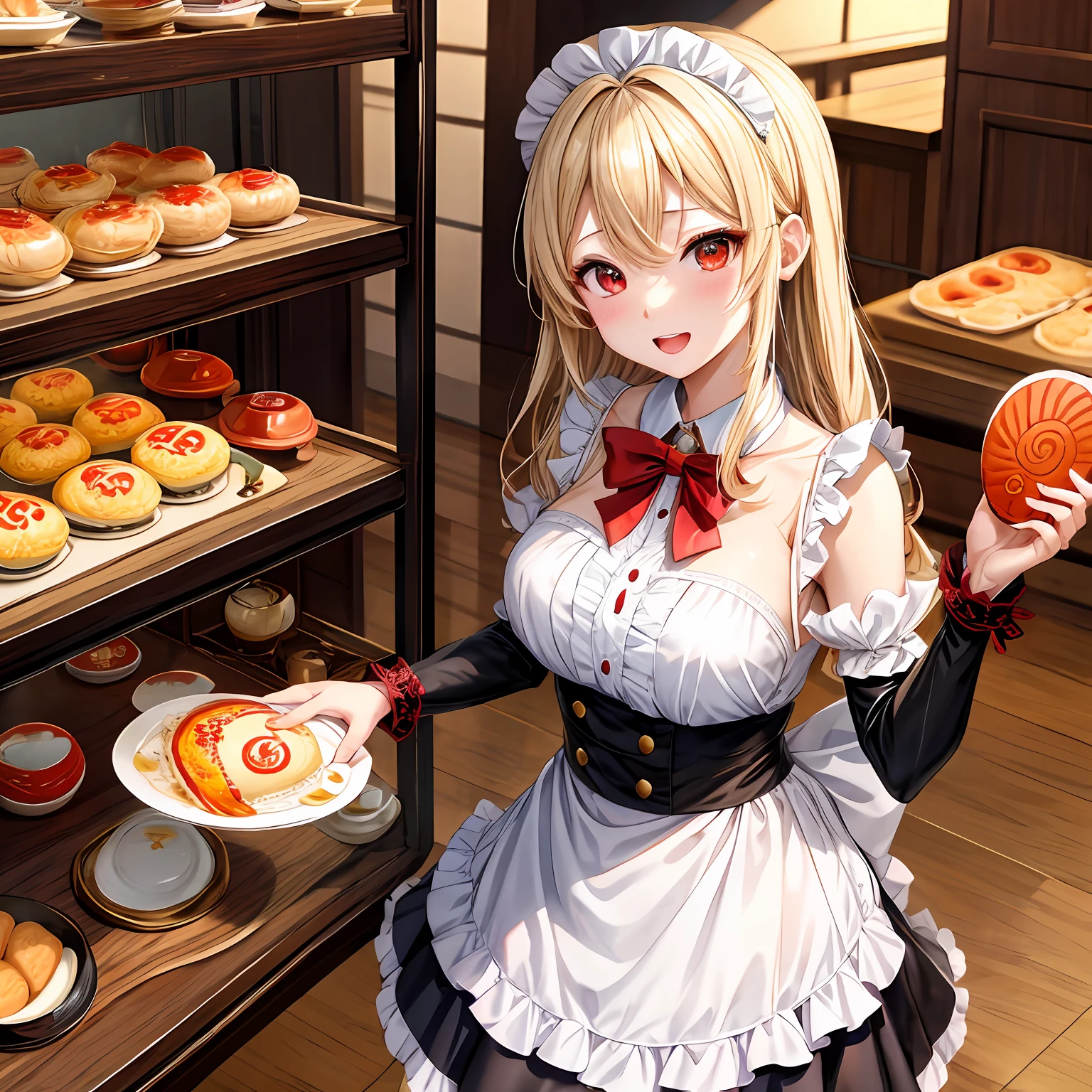 a blond、red eyes、One pretty girl、独奏、animesque、Maids、Omurice