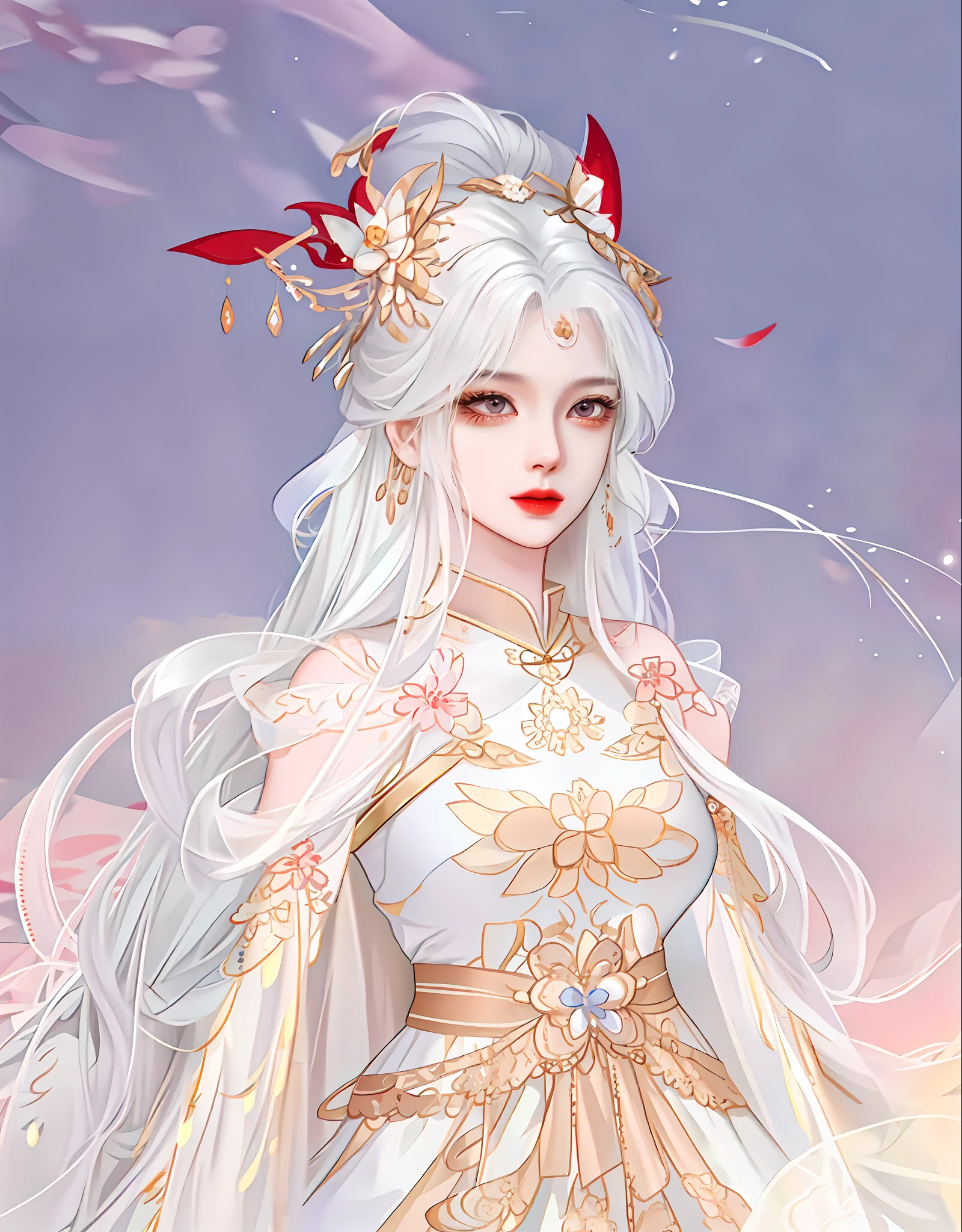 oriental girl,Works of masters,eye looking to camera,Tilt head slightly,adorable expression,Best picture quality,Higher quality,high detal, 超高分辨率, 8K分辨率, depth of fields, cinematic photogtaphy, intricately details, carefully, meticuloso, glorious, max detail, extreme beautiful, (((1girll, 独奏))), 18yr old, long whitr hair,A picture, tmasterpiece, (Best picture quality), Higher quality, high detal, 超高分辨率, in a panoramic view, Exquisite facial features, s the perfect face,A beautiful artwork illustration