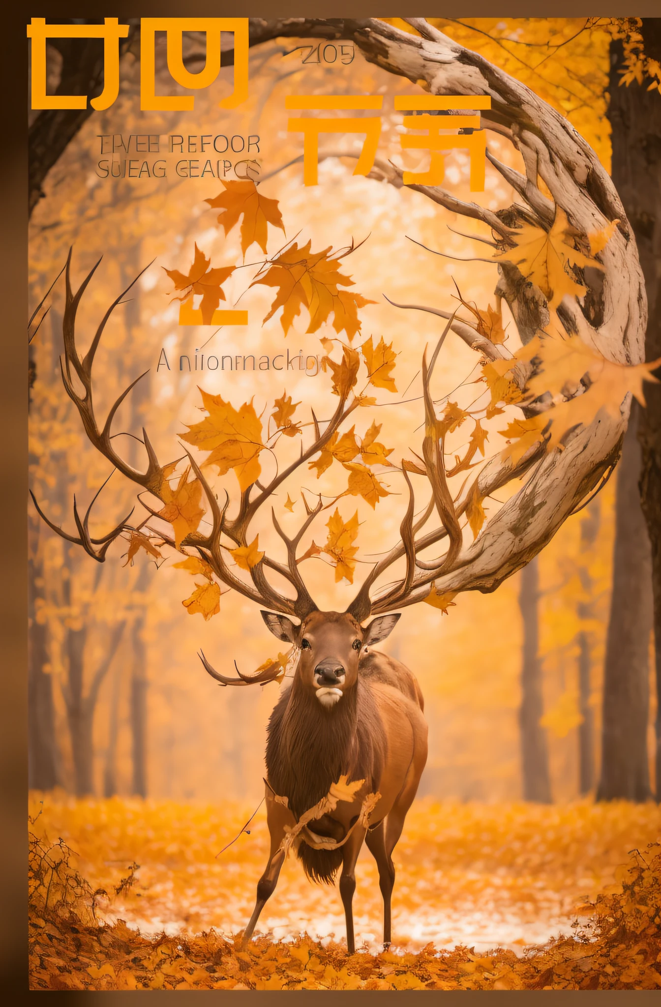 A stag faces the camera，Real Photographics，Autumn background