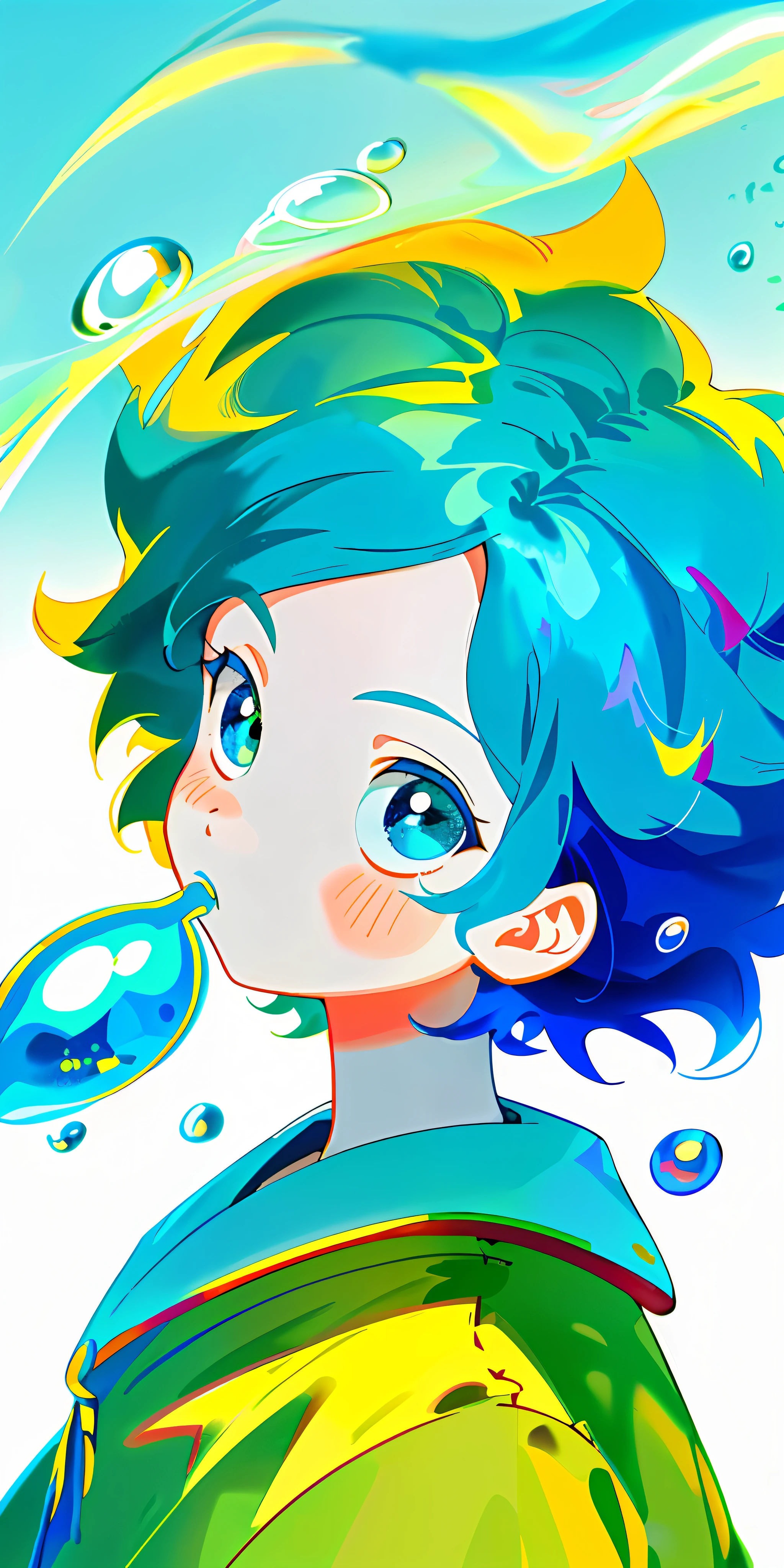 minimal style ,cartoon character(best qualtiy),The color scheme is bright,1 cute ??? blowing bubbles,Leo boy,Close-up of the head,The eyes are heavily depicted,4 different pictures