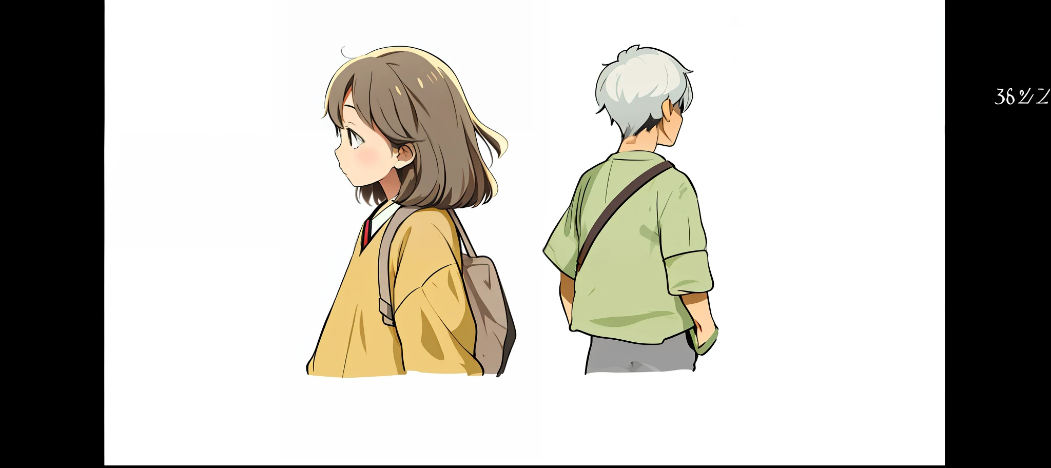 Anime image of several people standing side by side, Boy and girl, Style anime, anime girl profile, subtle anime style, lovely art style, Drawing style, style of anime, anime set style, beautiful drawing style, Cute anime style, Flat anime style, dressed with long fluent clothes, style in ghibli anime style, with short hair, style in ghibli anime