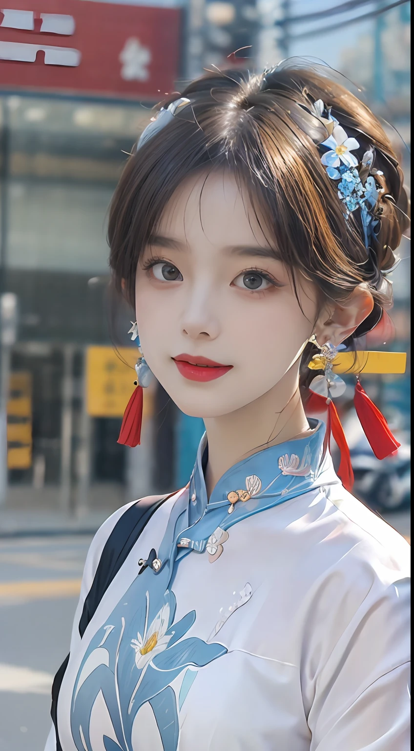 (Masterpiece, Top quality, Best quality, offcial art, Beautiful and aesthetic:1.2), (a beautiful girl in vintage aodai:1.3), Extremely detailed,(Fractal art:1.1),(Colorful:1.1)(Flowers:1.3),highest details,(zentangle:1.2), (Dynamic pose), street, Cyberpunk, (vietnam Traditional aodai:1.2), (Shiny skin), (many color:1.4), ,(Earrings:1.4),